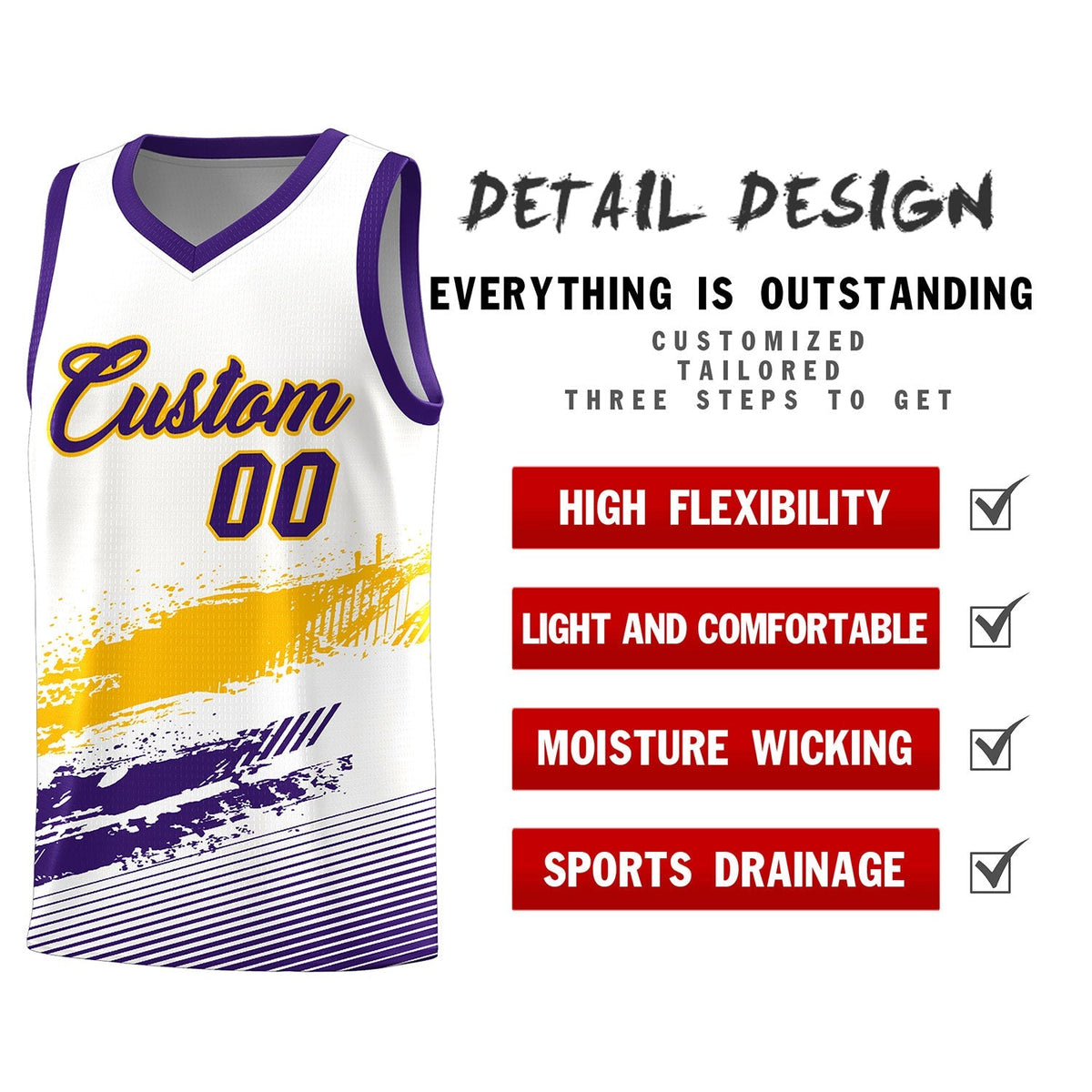 Custom White Yellow and Purple Graffiti Pattern Sports Uniform Basketball Jersey|KXKSHOP