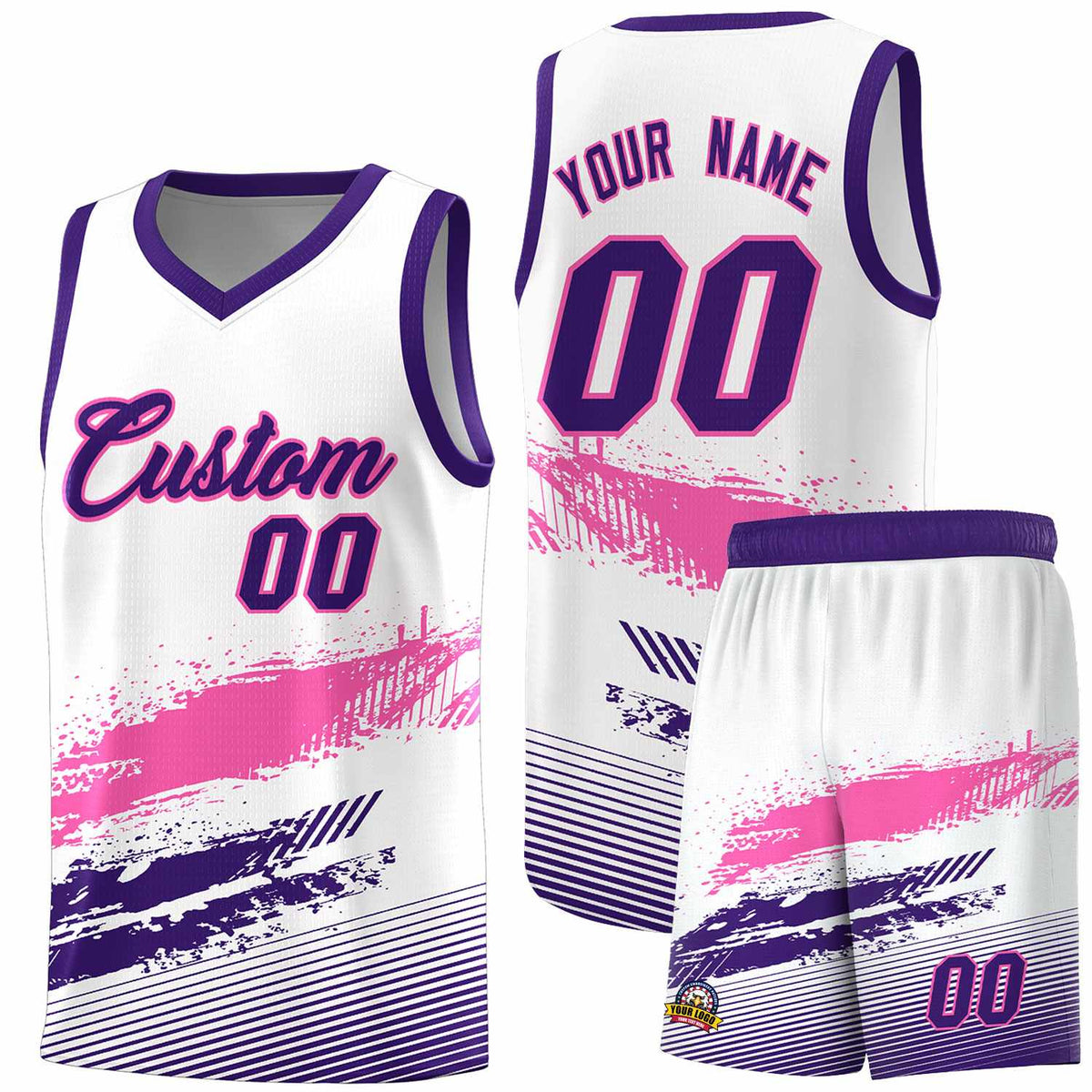 Custom White Pink and Purple Graffiti Pattern Sports Uniform Basketball Jersey|KXKSHOP