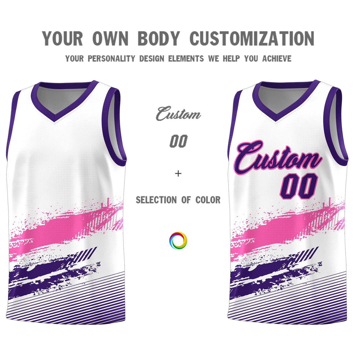 Custom White Pink and Purple Graffiti Pattern Sports Uniform Basketball Jersey|KXKSHOP