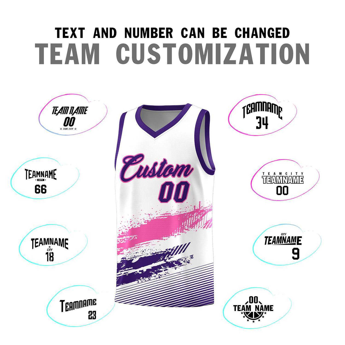 Custom White Pink and Purple Graffiti Pattern Sports Uniform Basketball Jersey|KXKSHOP