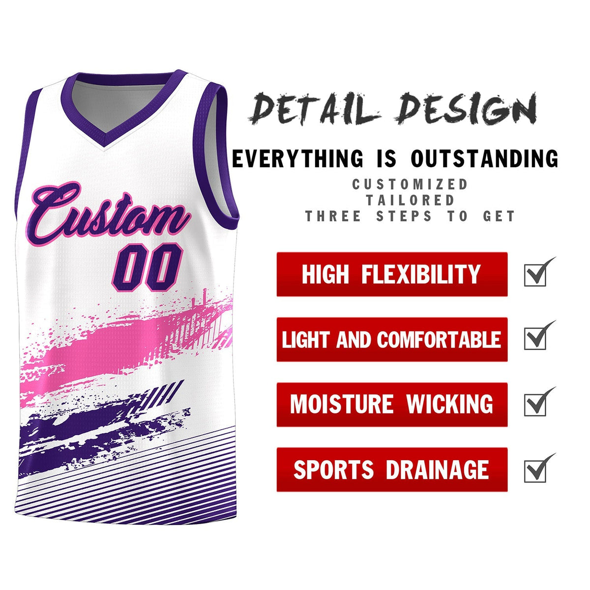 Custom White Pink and Purple Graffiti Pattern Sports Uniform Basketball Jersey|KXKSHOP