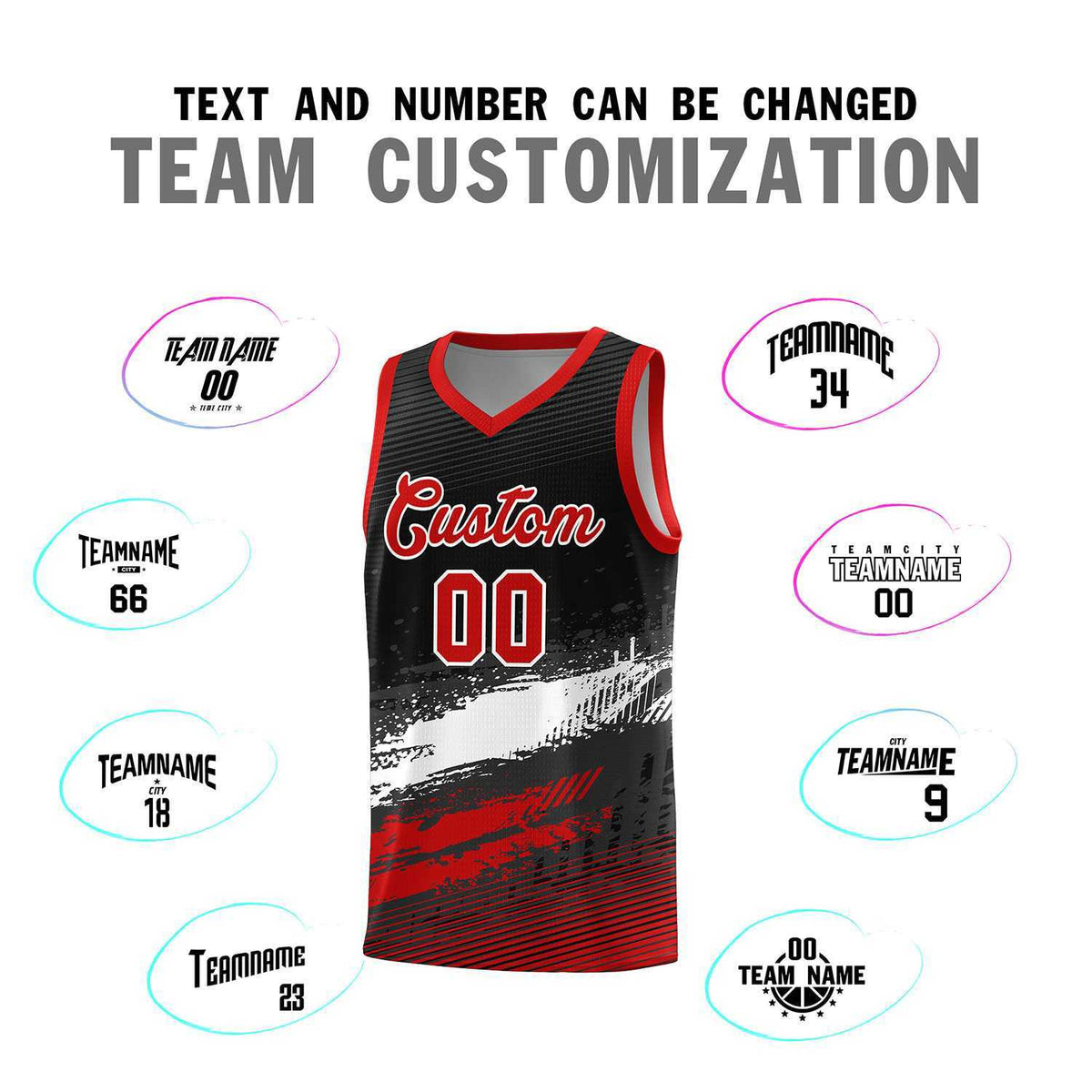 Custom Black White and Red Graffiti Pattern Sports Uniform Basketball Jersey|KXKSHOP