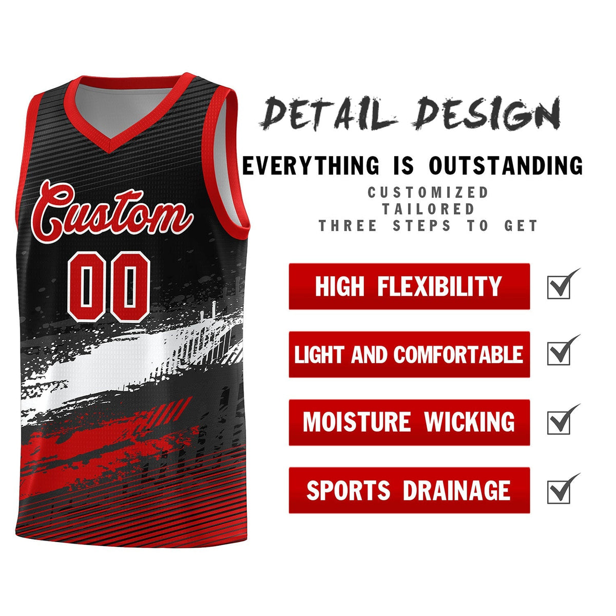 Custom Black White and Red Graffiti Pattern Sports Uniform Basketball Jersey|KXKSHOP