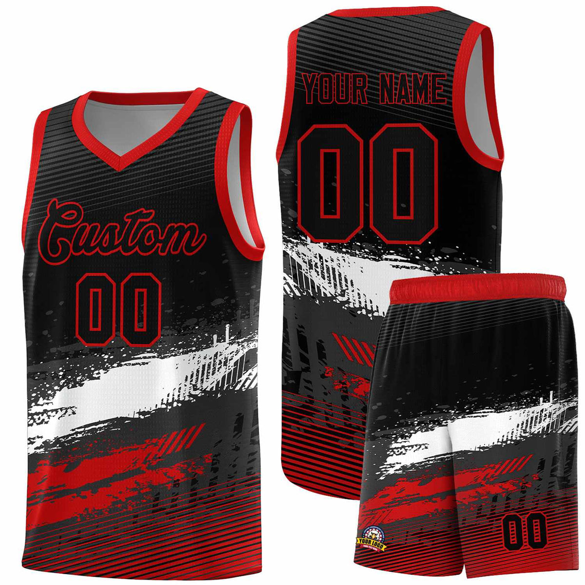 Custom Black White and Red Graffiti Pattern Sports Uniform Basketball Jersey|KXKSHOP