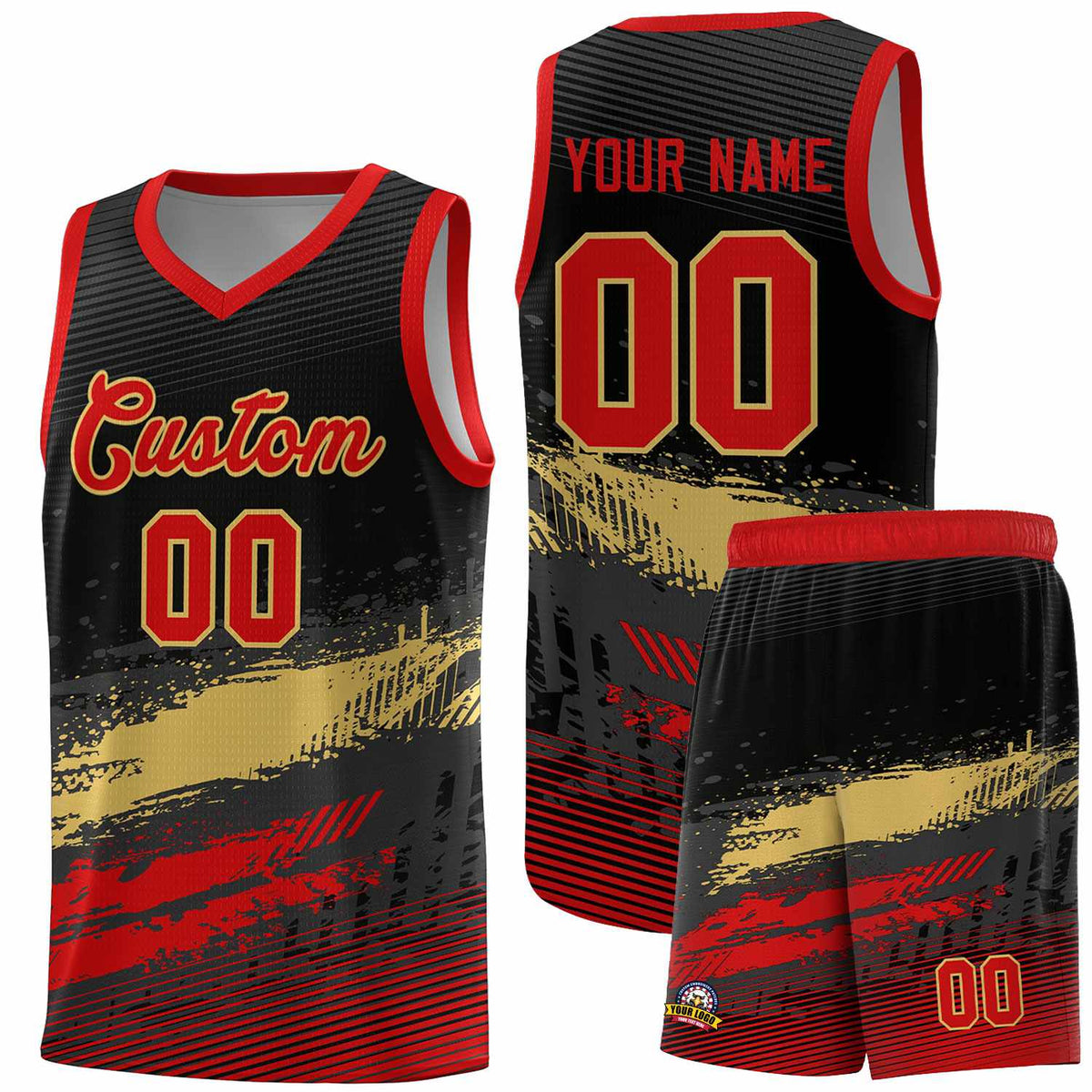 Custom Black Khaki and Red Graffiti Pattern Sports Uniform Basketball Jersey|KXKSHOP