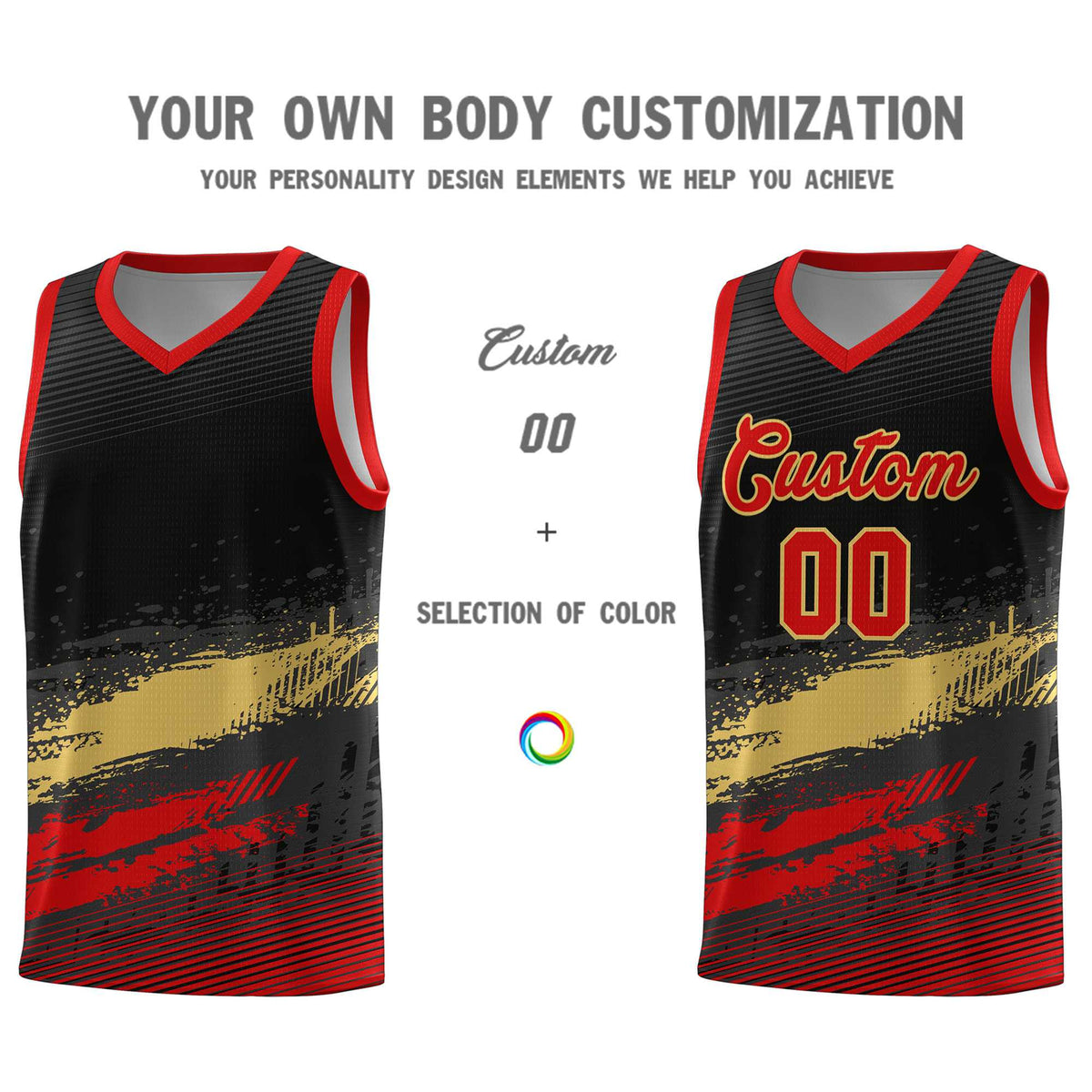 Custom Black Khaki and Red Graffiti Pattern Sports Uniform Basketball Jersey|KXKSHOP