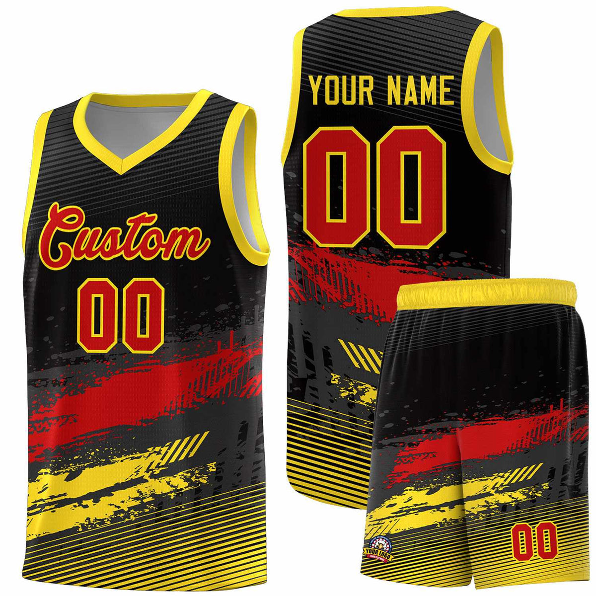 Custom Black Red and Gold Graffiti Pattern Sports Uniform Basketball Jersey|KXKSHOP