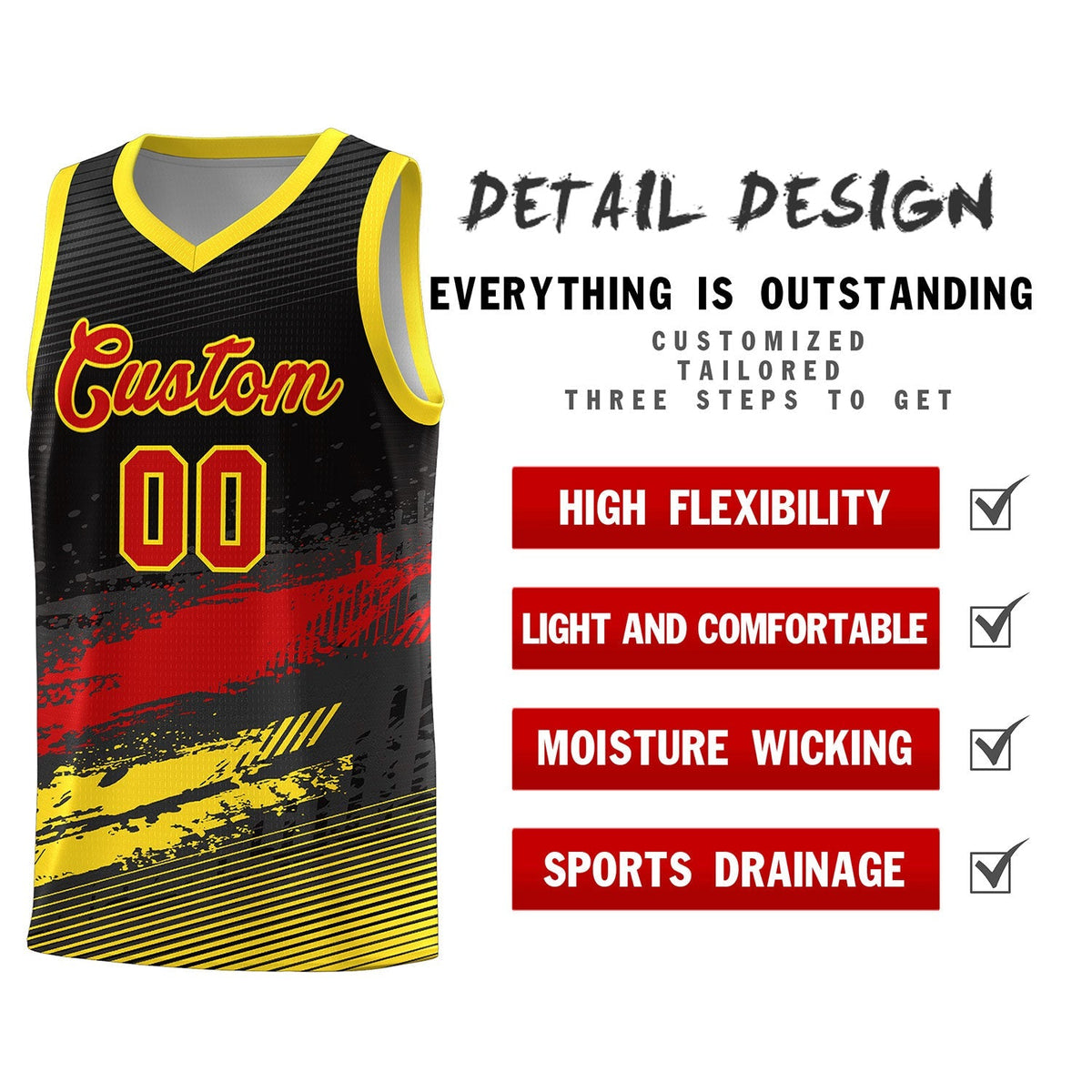 Custom Black Red and Gold Graffiti Pattern Sports Uniform Basketball Jersey|KXKSHOP