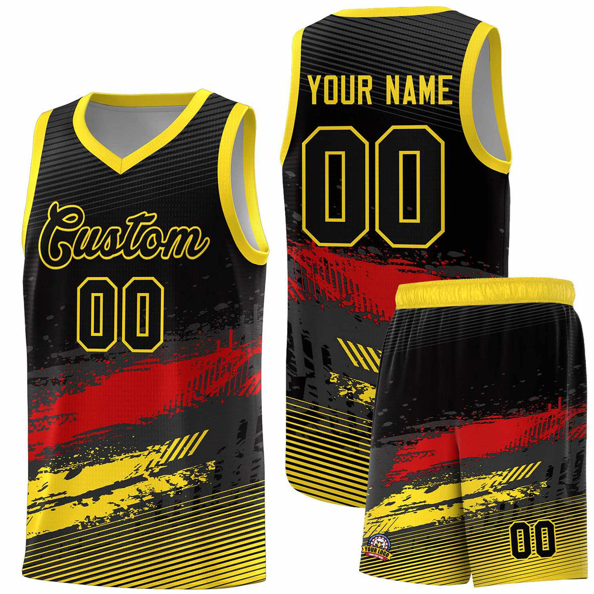 Custom Black Red and Gold Graffiti Pattern Sports Uniform Basketball Jersey|KXKSHOP