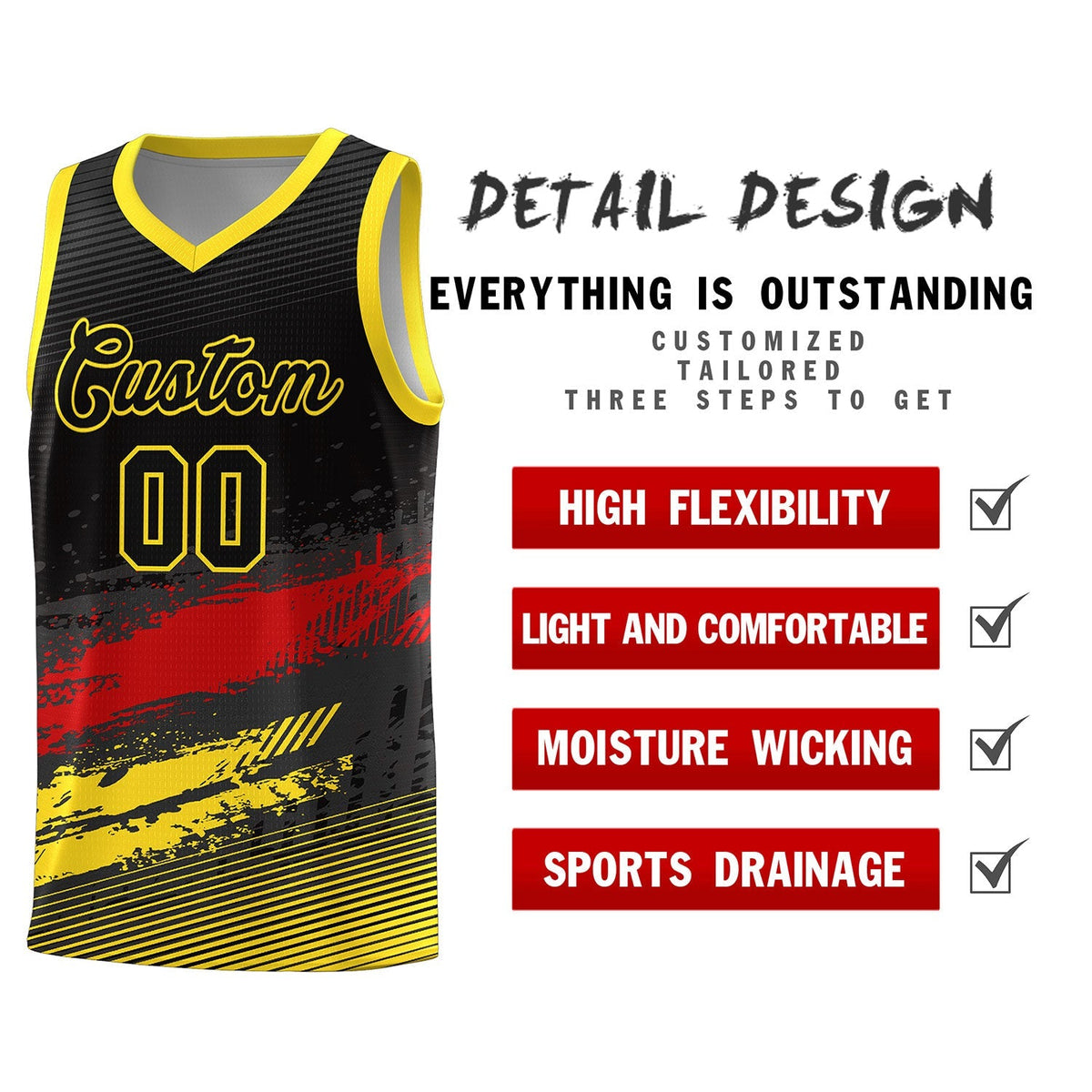 Custom Black Red and Gold Graffiti Pattern Sports Uniform Basketball Jersey|KXKSHOP