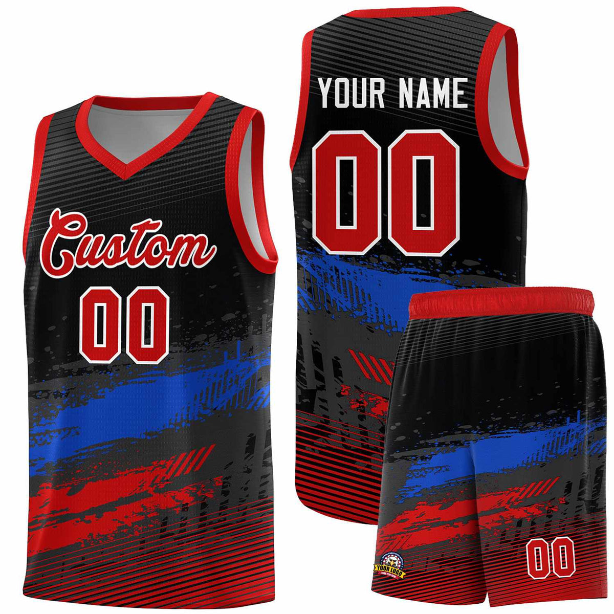 Custom Black Royal and Red Graffiti Pattern Sports Uniform Basketball Jersey|KXKSHOP