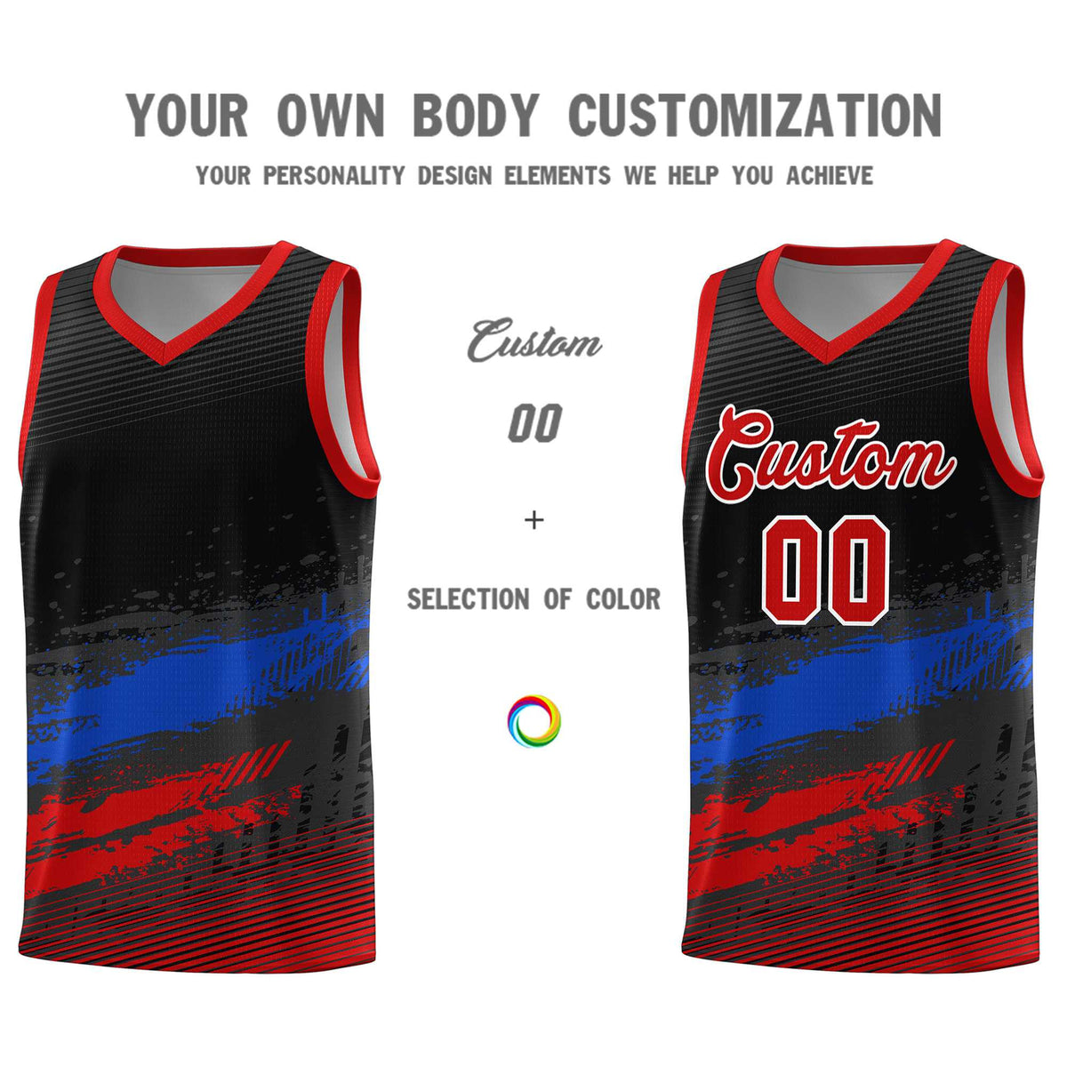 Custom Black Royal and Red Graffiti Pattern Sports Uniform Basketball Jersey|KXKSHOP