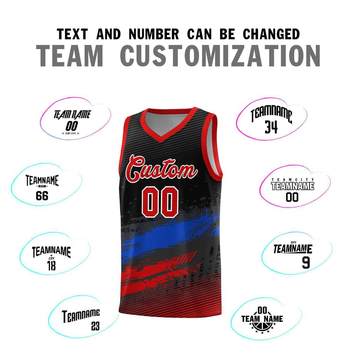 Custom Black Royal and Red Graffiti Pattern Sports Uniform Basketball Jersey|KXKSHOP