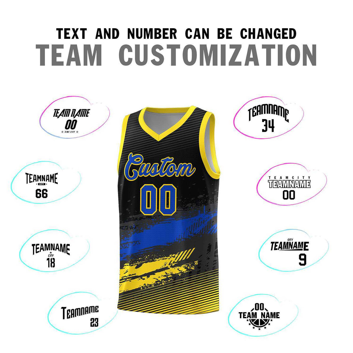 Custom Black Royal and Gold Graffiti Pattern Sports Uniform Basketball Jersey|KXKSHOP