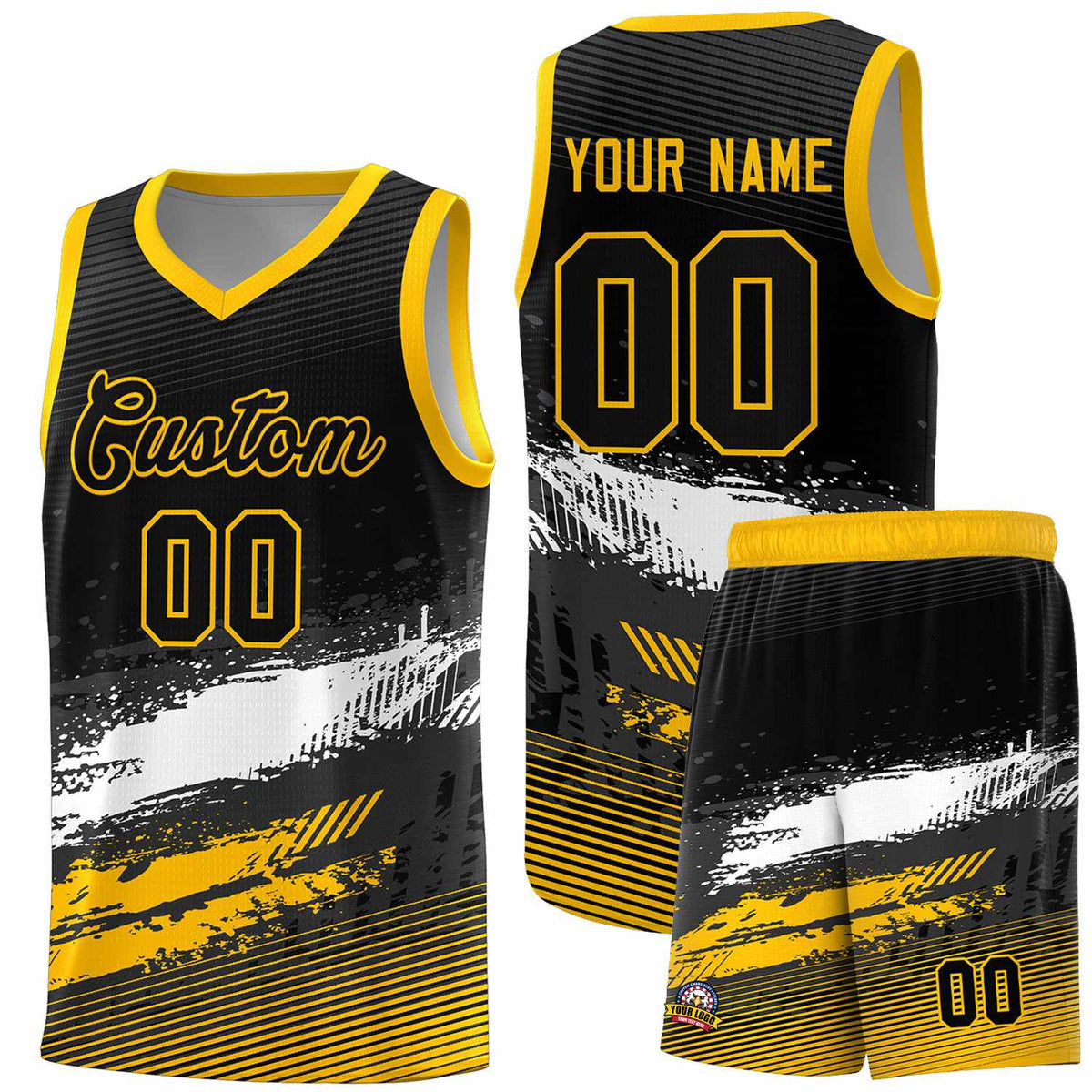Custom Black White and Yellow Graffiti Pattern Sports Uniform Basketball Jersey|KXKSHOP