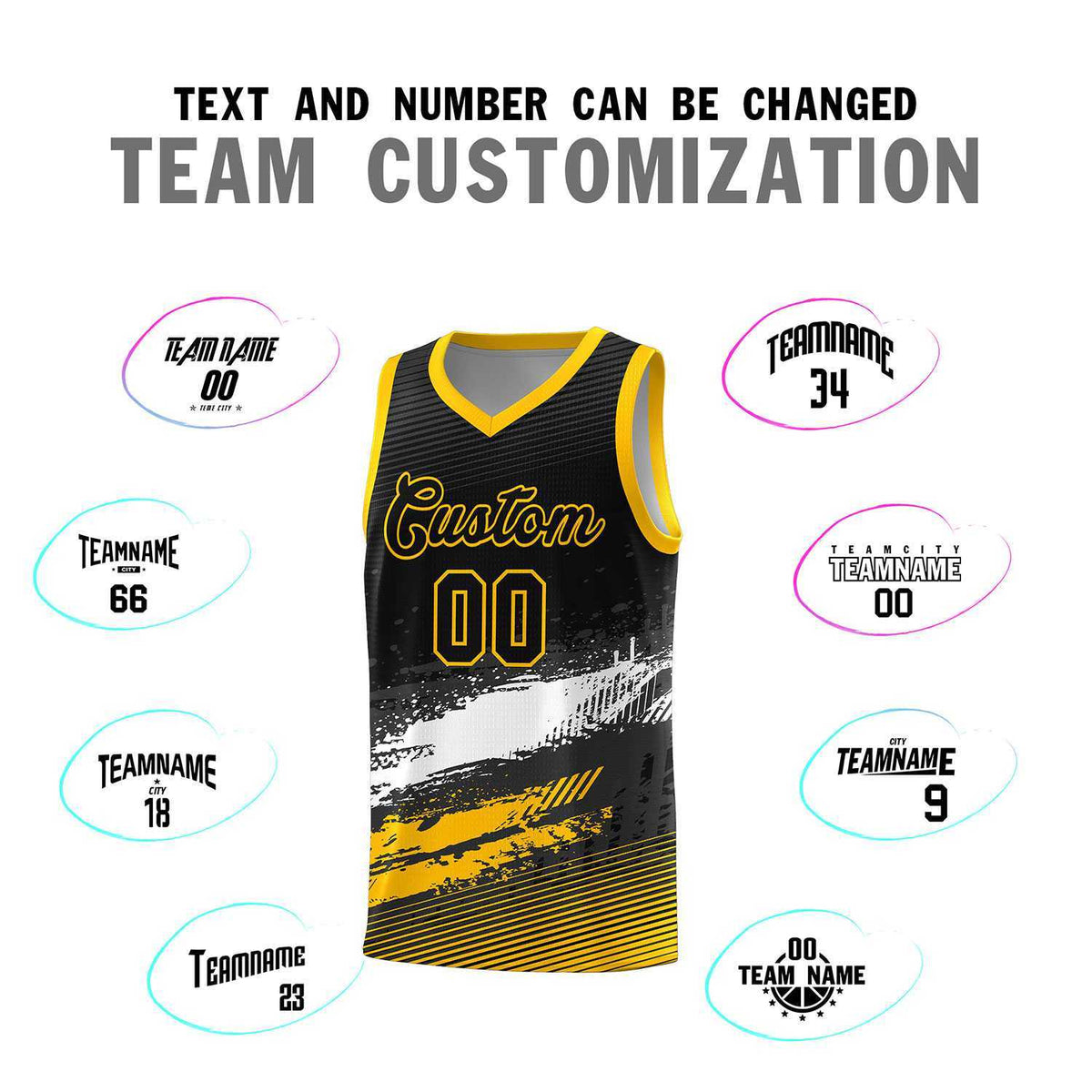 Custom Black White and Yellow Graffiti Pattern Sports Uniform Basketball Jersey|KXKSHOP