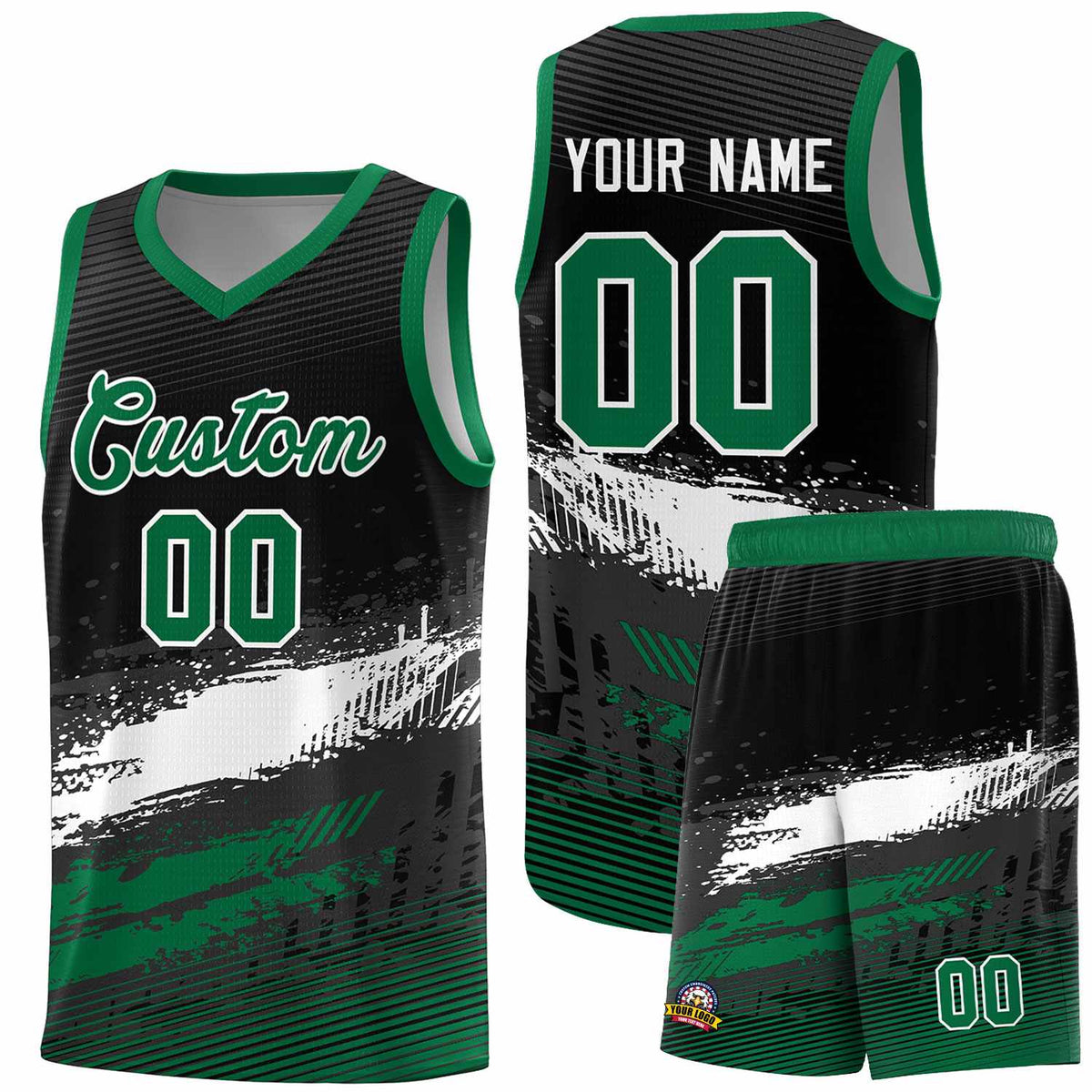 Custom Black White and Kelly Green Graffiti Pattern Sports Uniform Basketball Jersey|KXKSHOP