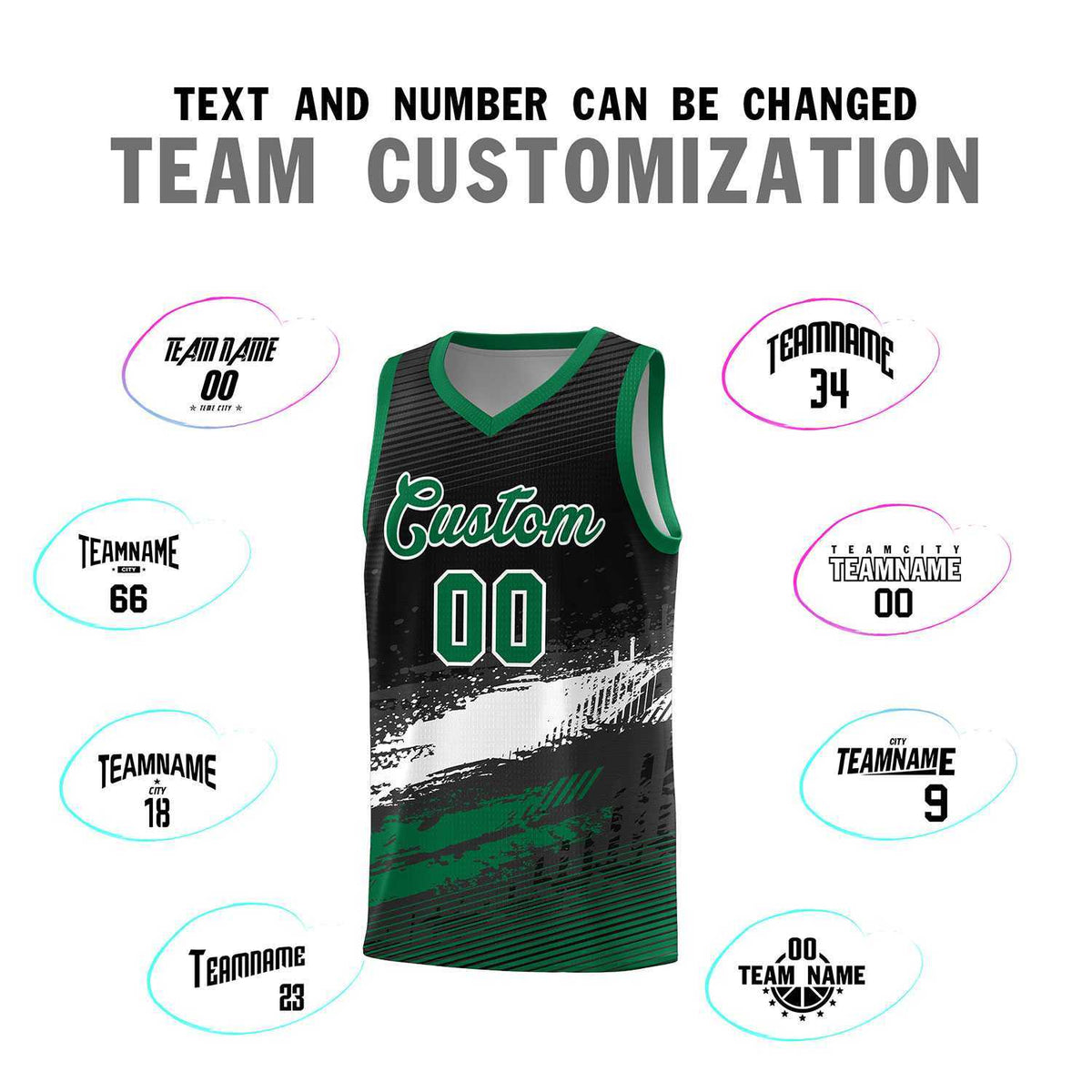 Custom Black White and Kelly Green Graffiti Pattern Sports Uniform Basketball Jersey|KXKSHOP
