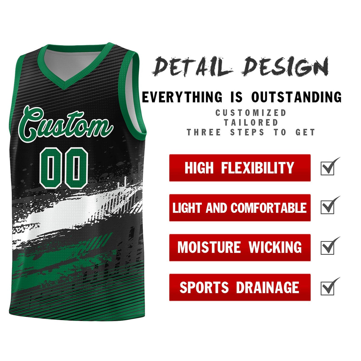 Custom Black White and Kelly Green Graffiti Pattern Sports Uniform Basketball Jersey|KXKSHOP