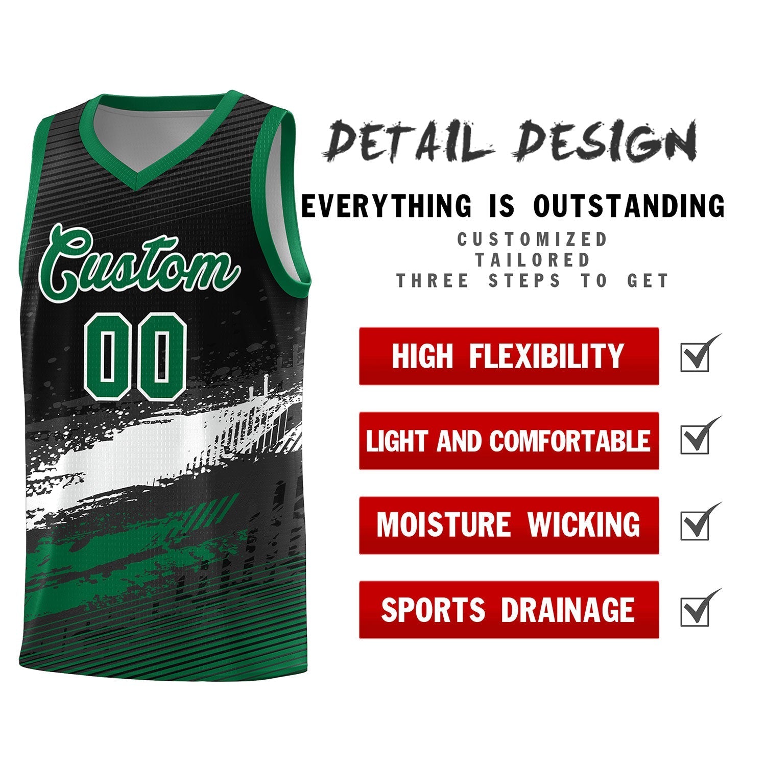 Custom Black White and Kelly Green Graffiti Pattern Sports Uniform Basketball Jersey|KXKSHOP