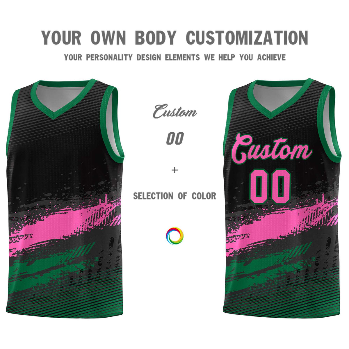 Custom Black Pink and Kelly Green Graffiti Pattern Sports Uniform Basketball Jersey|KXKSHOP