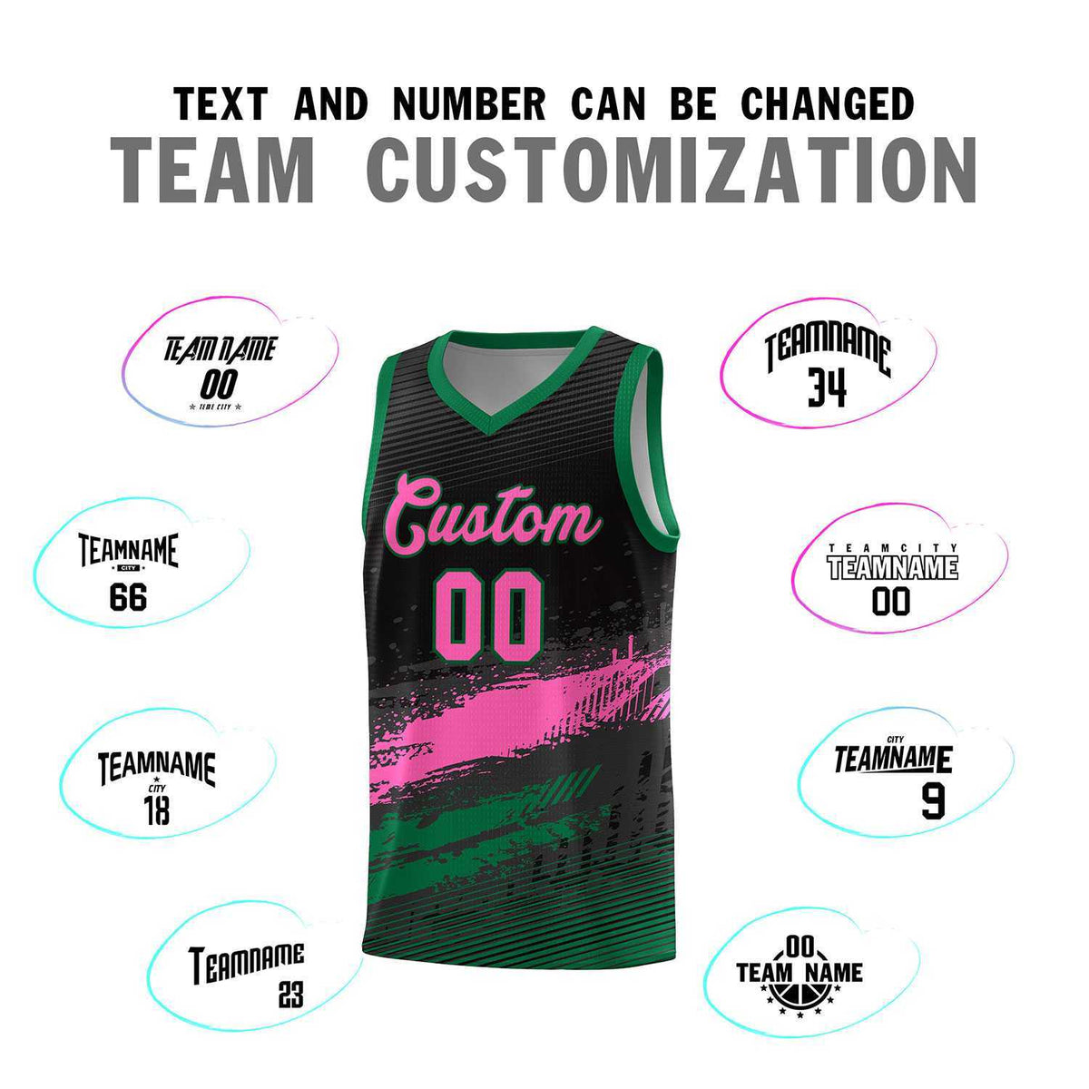 Custom Black Pink and Kelly Green Graffiti Pattern Sports Uniform Basketball Jersey|KXKSHOP