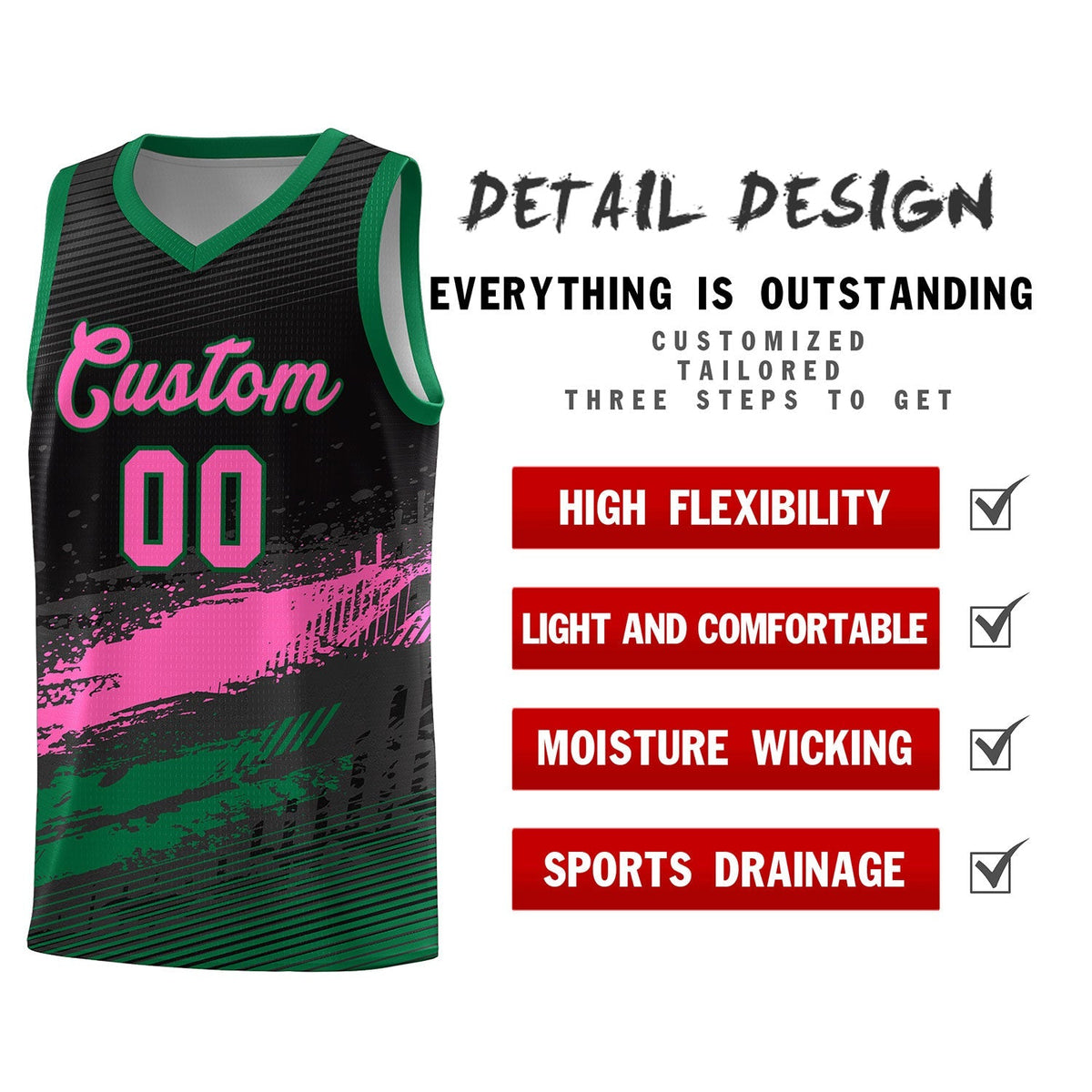 Custom Black Pink and Kelly Green Graffiti Pattern Sports Uniform Basketball Jersey|KXKSHOP