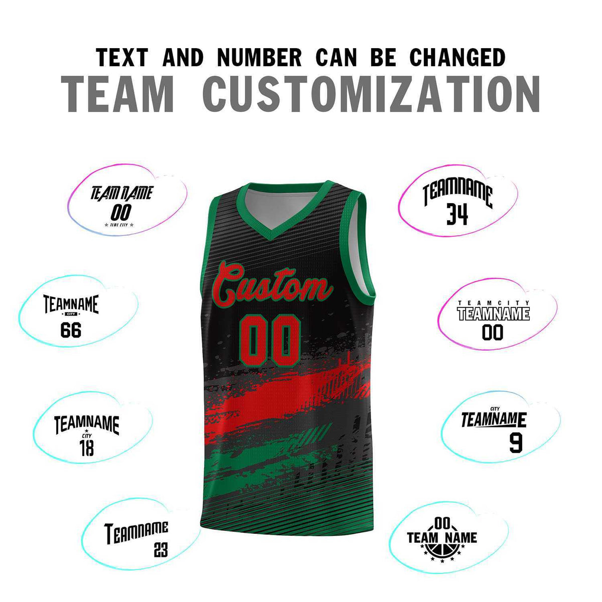 Custom Black Red and Kelly Green Graffiti Pattern Sports Uniform Basketball Jersey|KXKSHOP