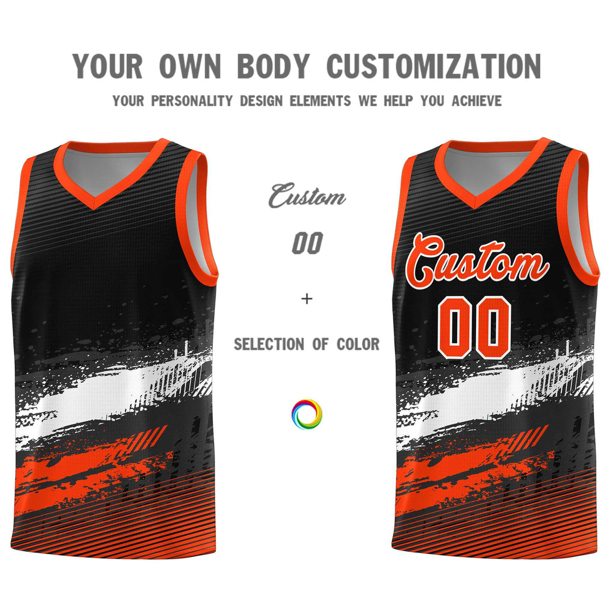 Custom Black White and Orange Graffiti Pattern Sports Uniform Basketball Jersey|KXKSHOP