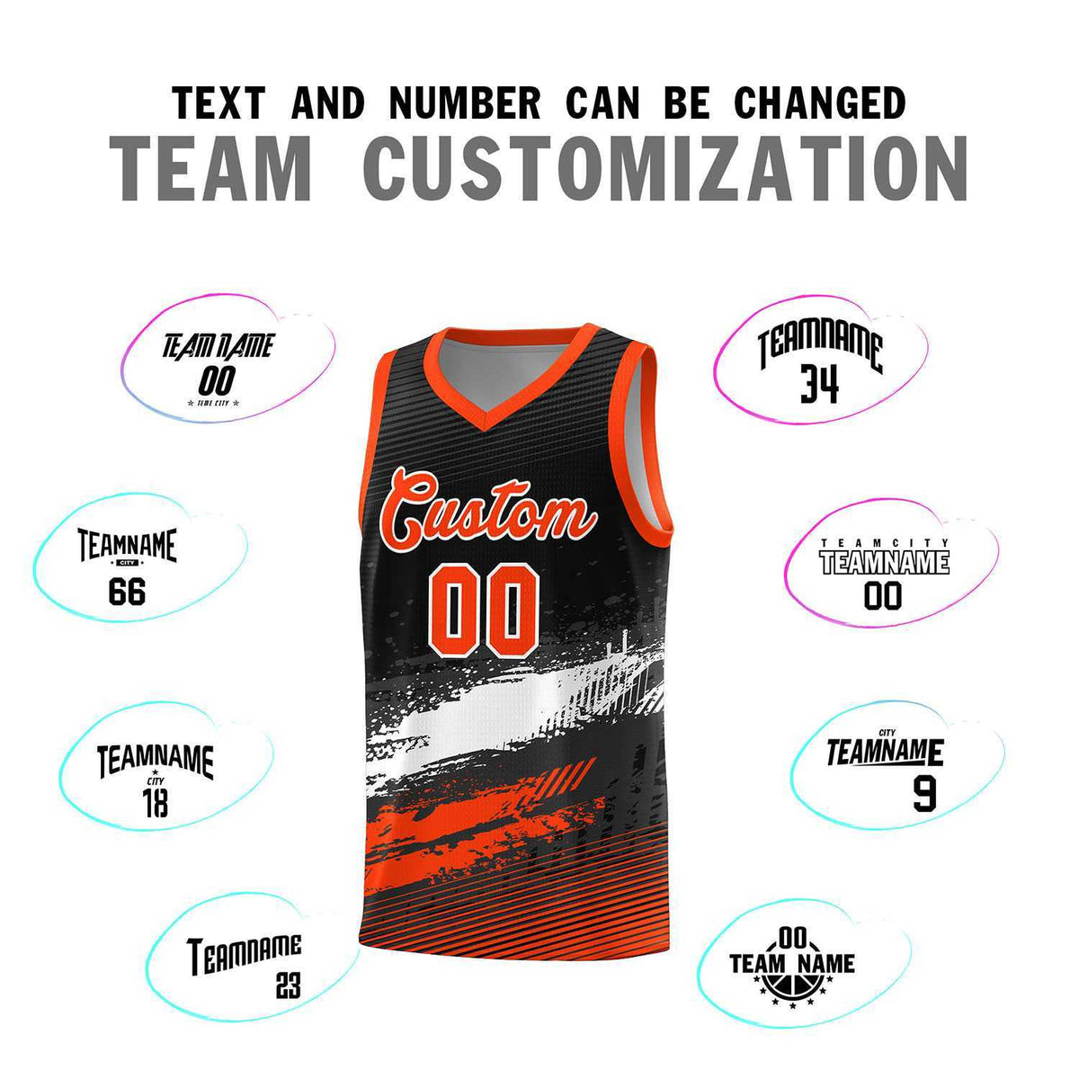 Custom Black White and Orange Graffiti Pattern Sports Uniform Basketball Jersey|KXKSHOP
