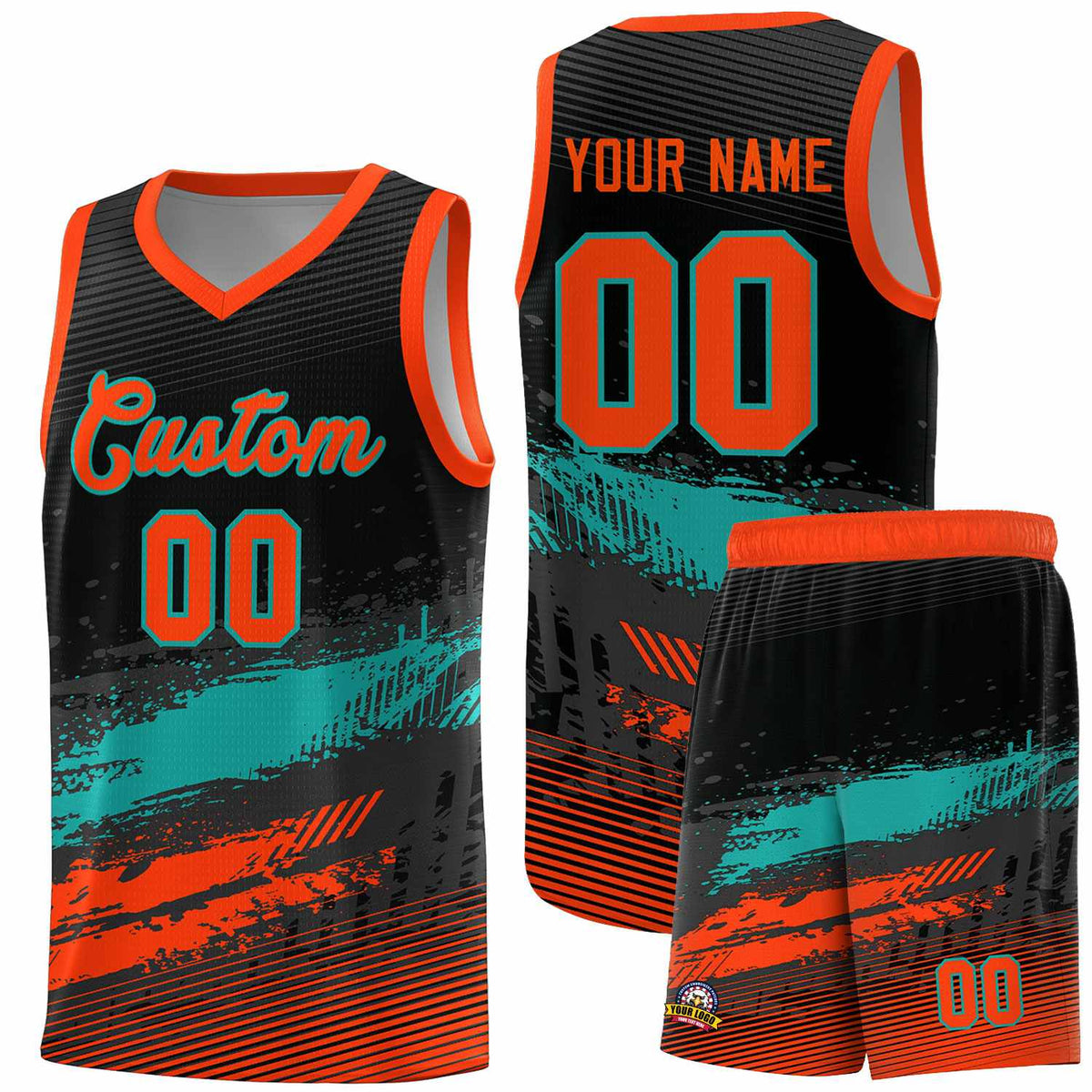 Custom Black Aqua and Orange Graffiti Pattern Sports Uniform Basketball Jersey|KXKSHOP