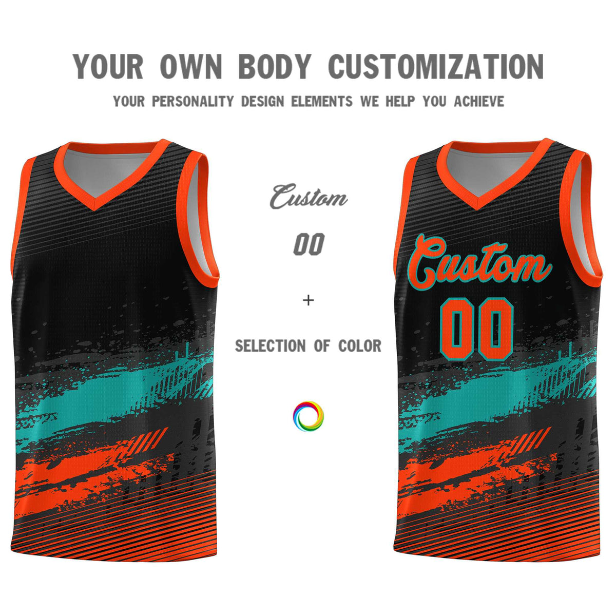 Custom Black Aqua and Orange Graffiti Pattern Sports Uniform Basketball Jersey|KXKSHOP