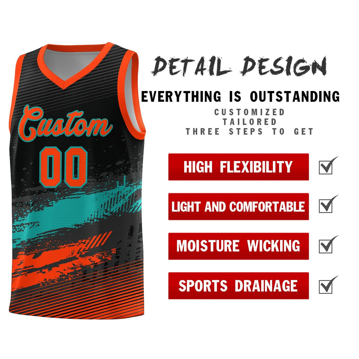 Custom Black Aqua and Orange Graffiti Pattern Sports Uniform Basketball Jersey|KXKSHOP
