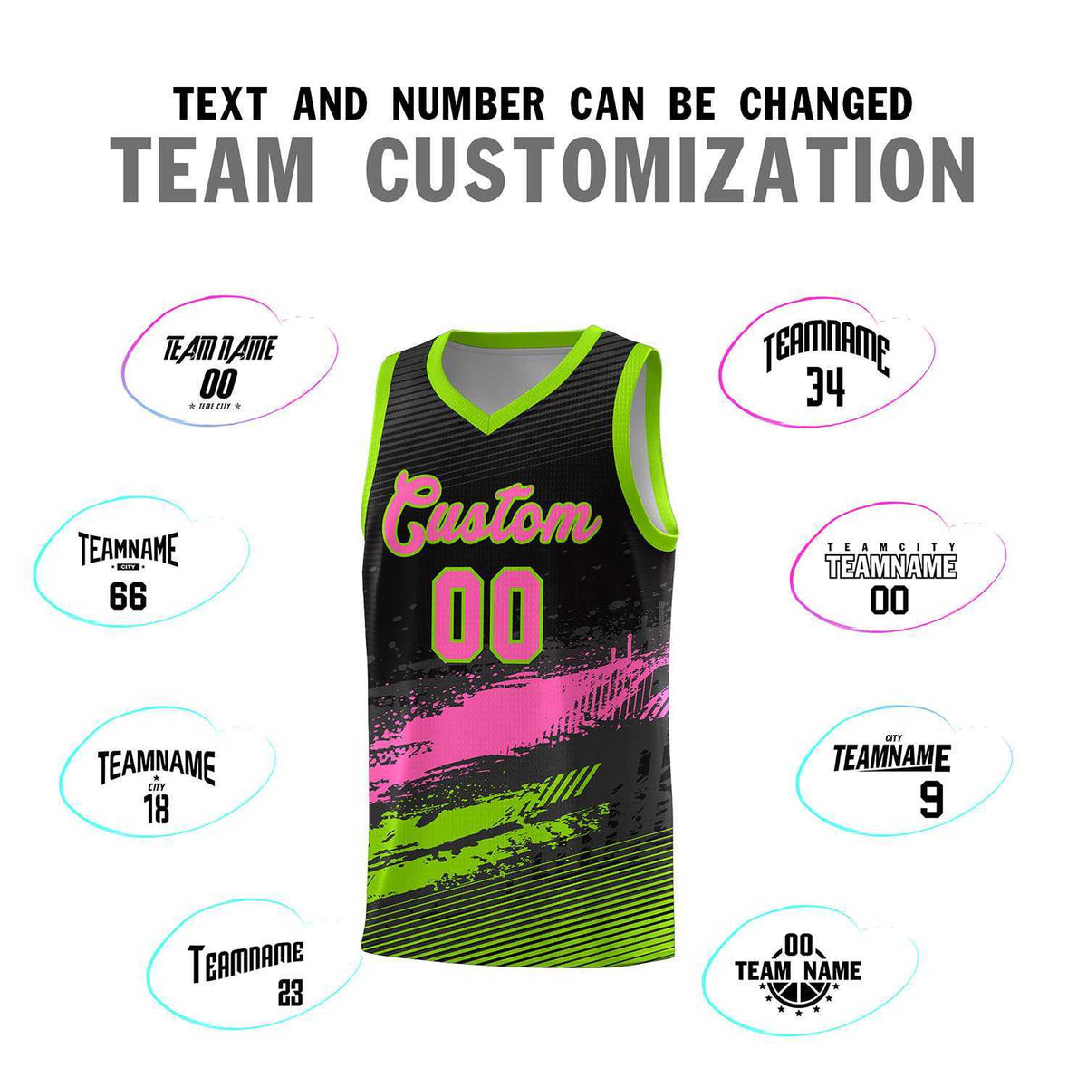 Custom Black Pink and Neon Green Graffiti Pattern Sports Uniform Basketball Jersey|KXKSHOP
