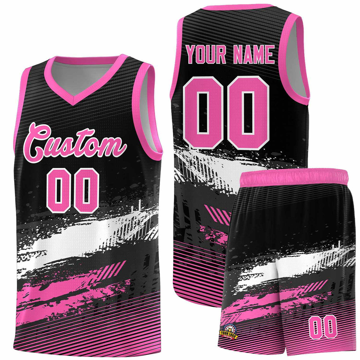 Custom Black White and Pink Graffiti Pattern Sports Uniform Basketball Jersey|KXKSHOP