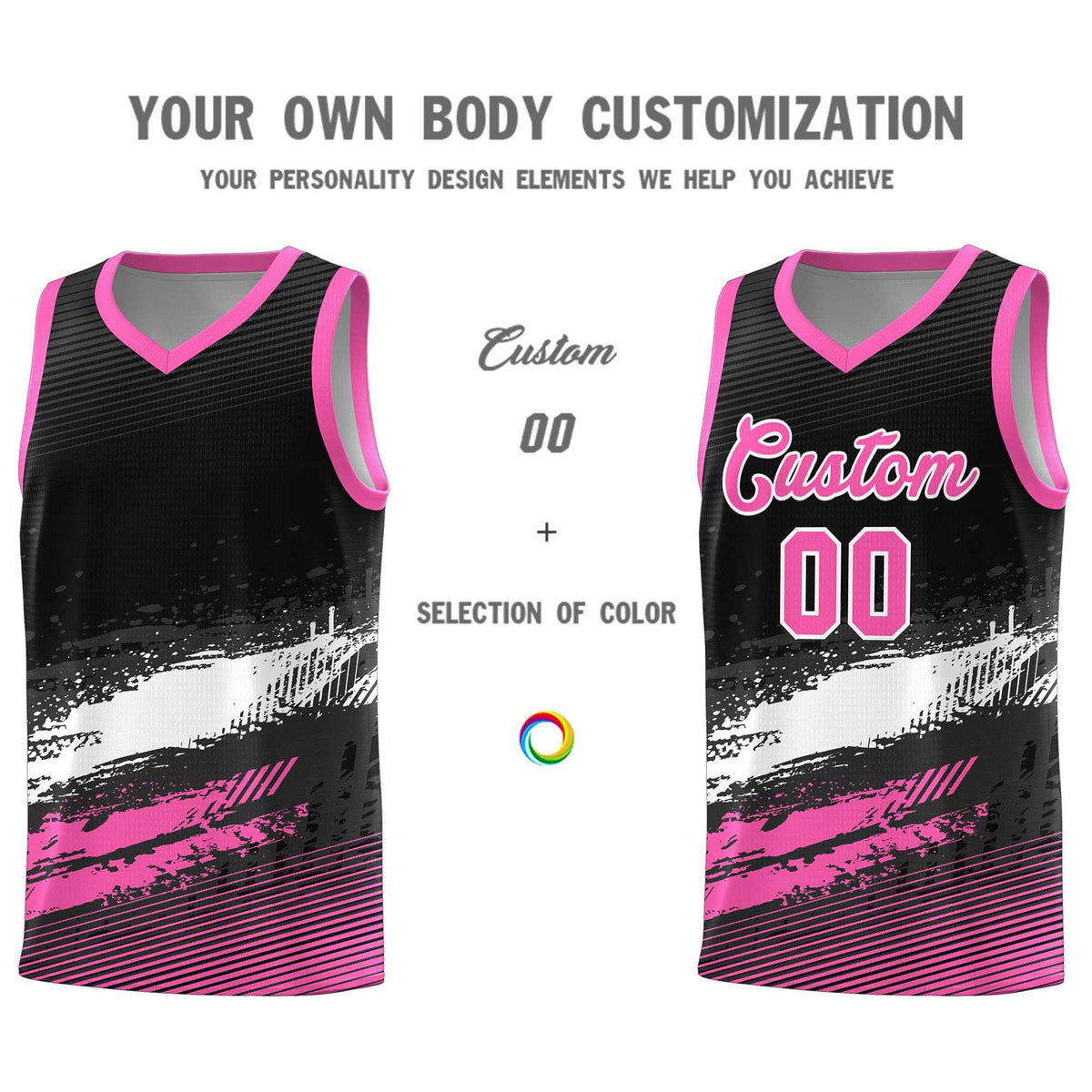 Custom Black White and Pink Graffiti Pattern Sports Uniform Basketball Jersey|KXKSHOP
