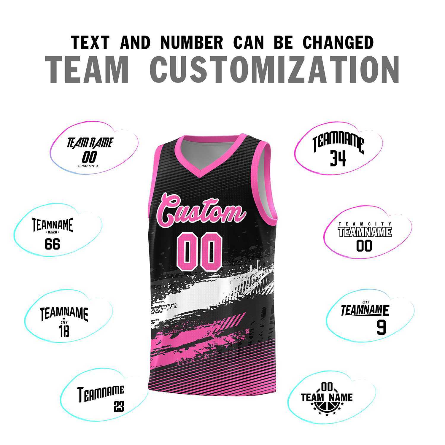 Custom Black White and Pink Graffiti Pattern Sports Uniform Basketball Jersey|KXKSHOP