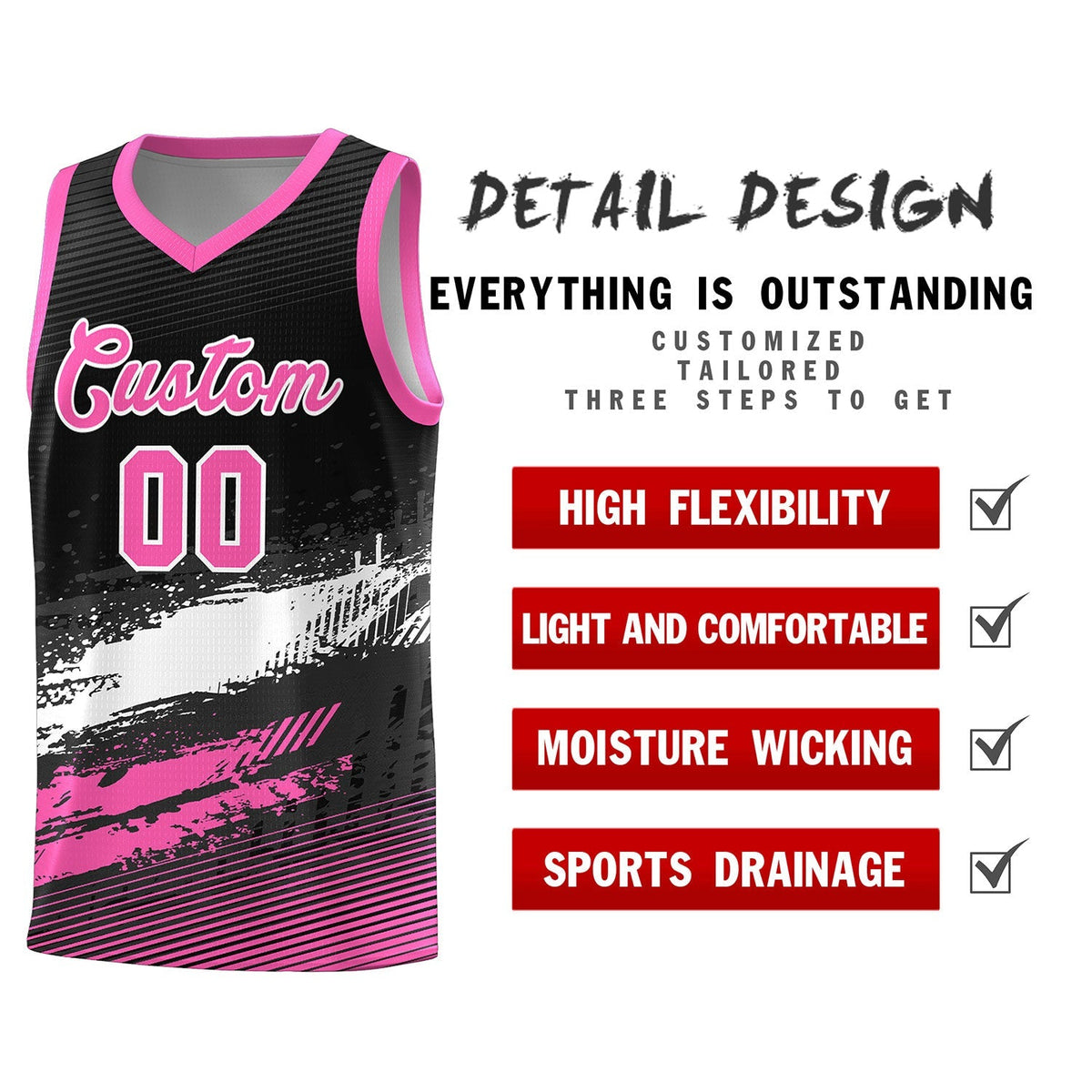 Custom Black White and Pink Graffiti Pattern Sports Uniform Basketball Jersey|KXKSHOP