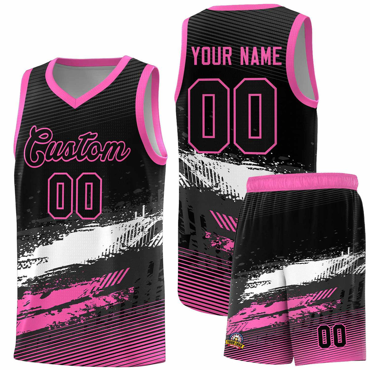 Custom Black White and Pink Graffiti Pattern Sports Uniform Basketball Jersey|KXKSHOP