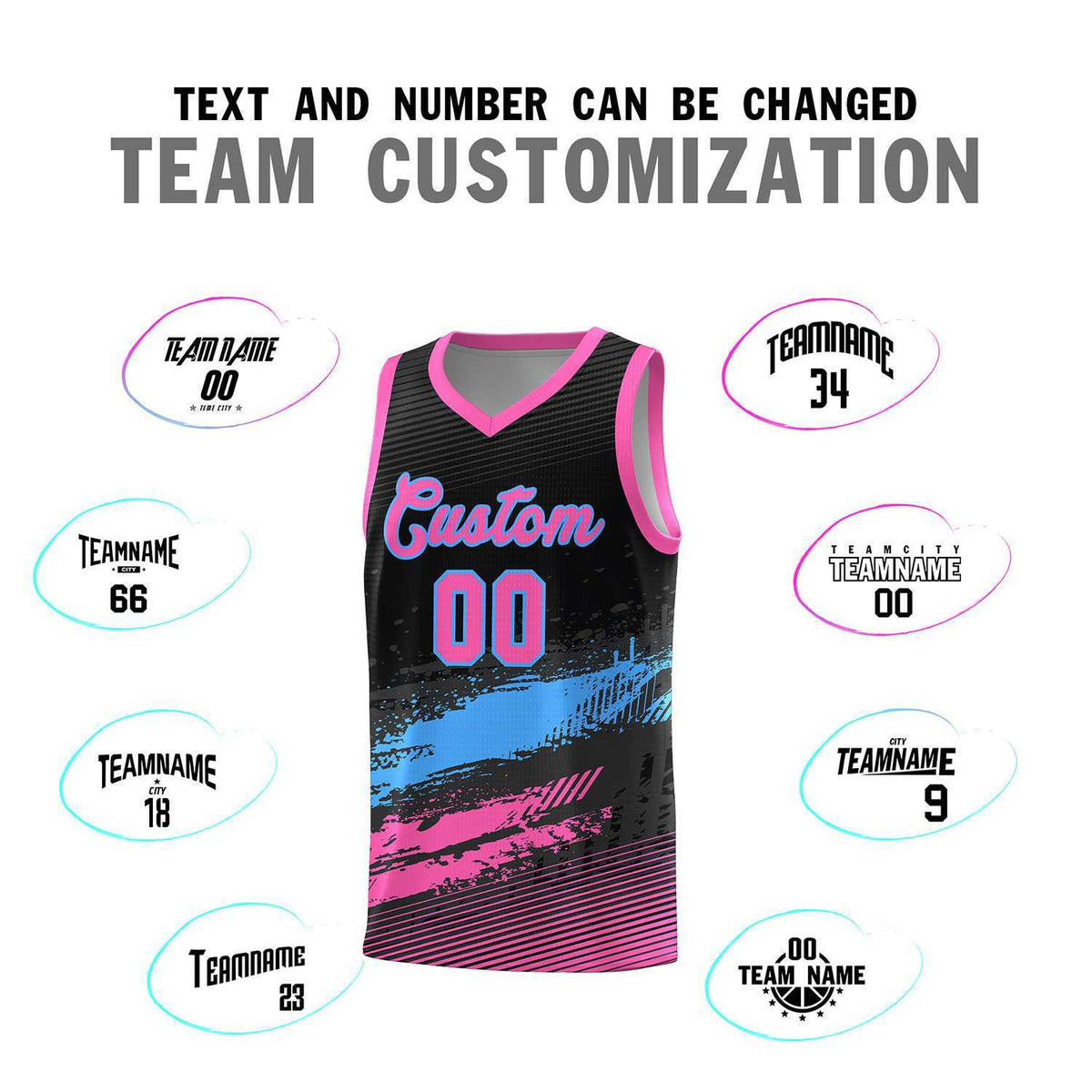 Custom Black Powder Blue and Pink Graffiti Pattern Sports Uniform Basketball Jersey|KXKSHOP
