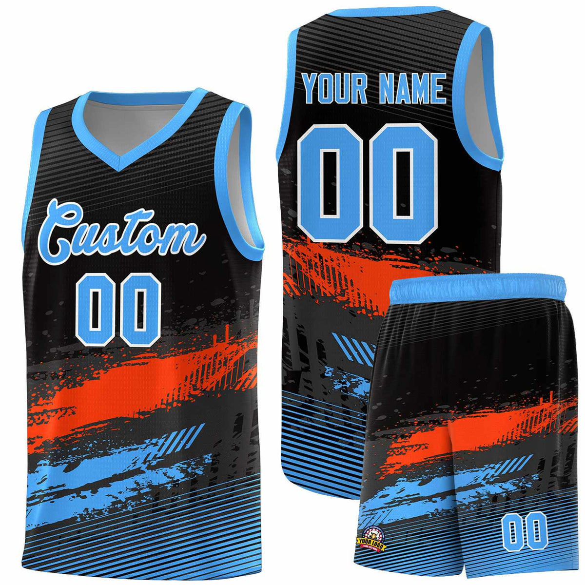 Custom Black Orange and Powder Blue Graffiti Pattern Sports Uniform Basketball Jersey|KXKSHOP
