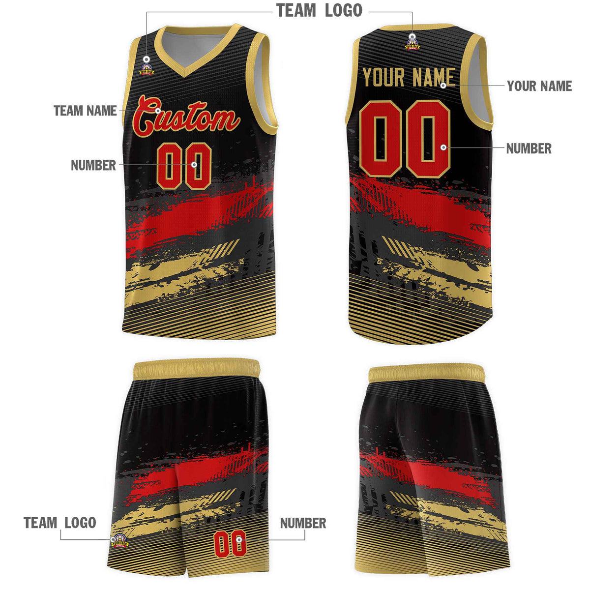Custom Black Red and Khaki Graffiti Pattern Sports Uniform Basketball Jersey|KXKSHOP