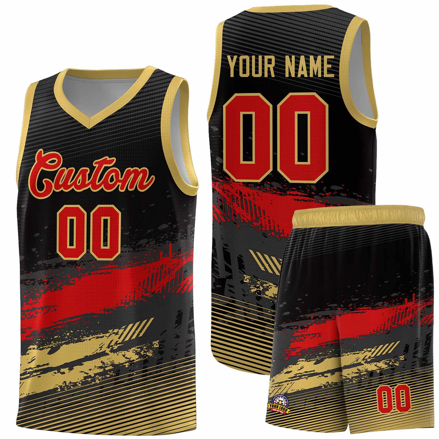 Custom Black Red and Khaki Graffiti Pattern Sports Uniform Basketball Jersey|KXKSHOP