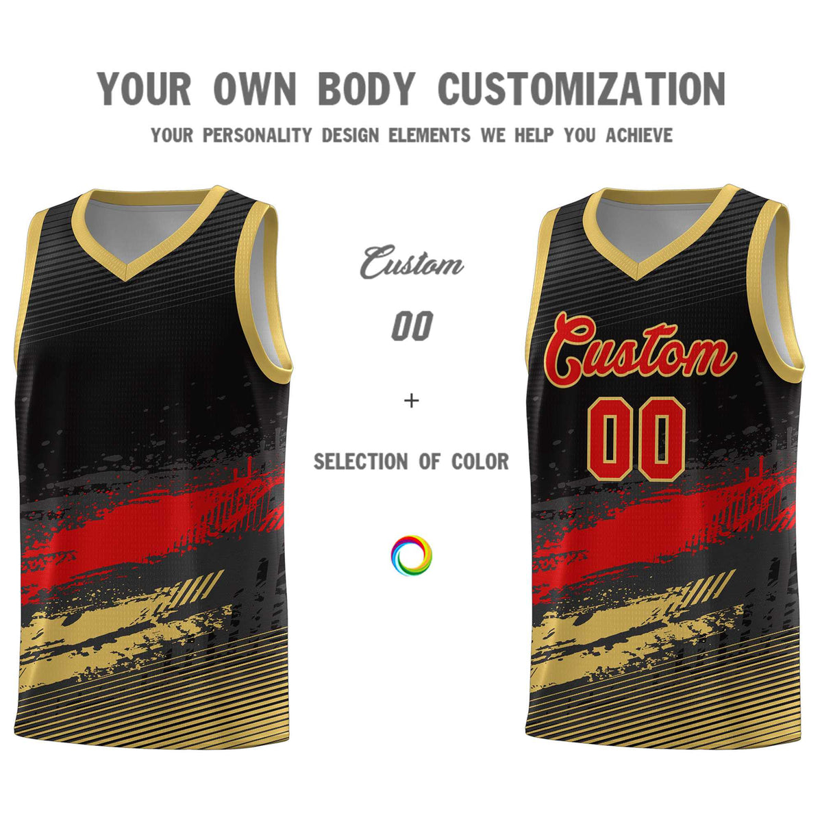 Custom Black Red and Khaki Graffiti Pattern Sports Uniform Basketball Jersey|KXKSHOP