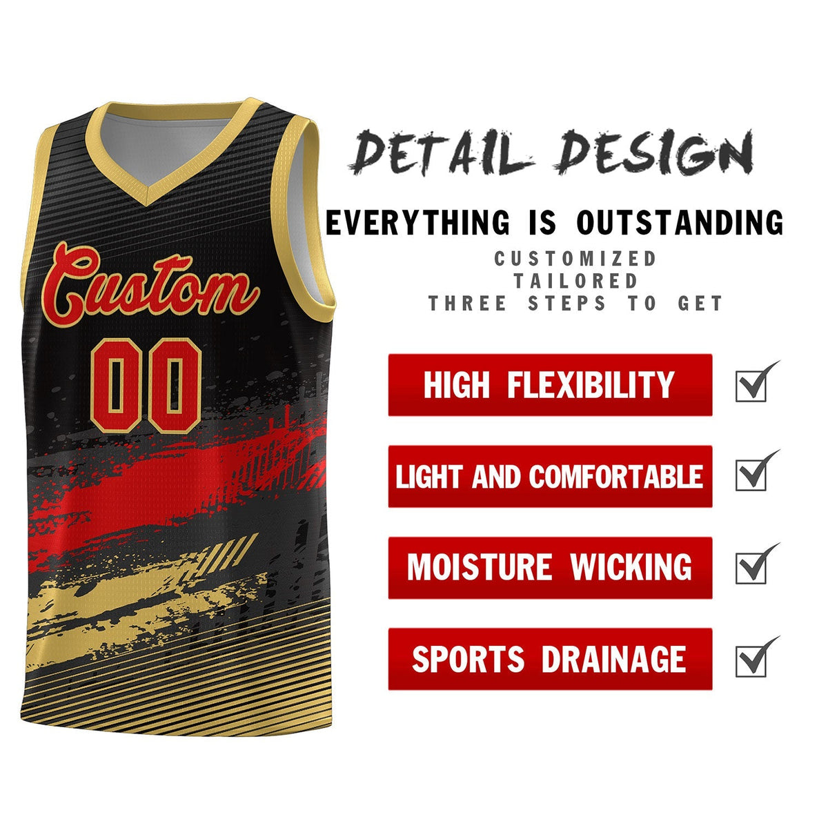 Custom Black Red and Khaki Graffiti Pattern Sports Uniform Basketball Jersey|KXKSHOP