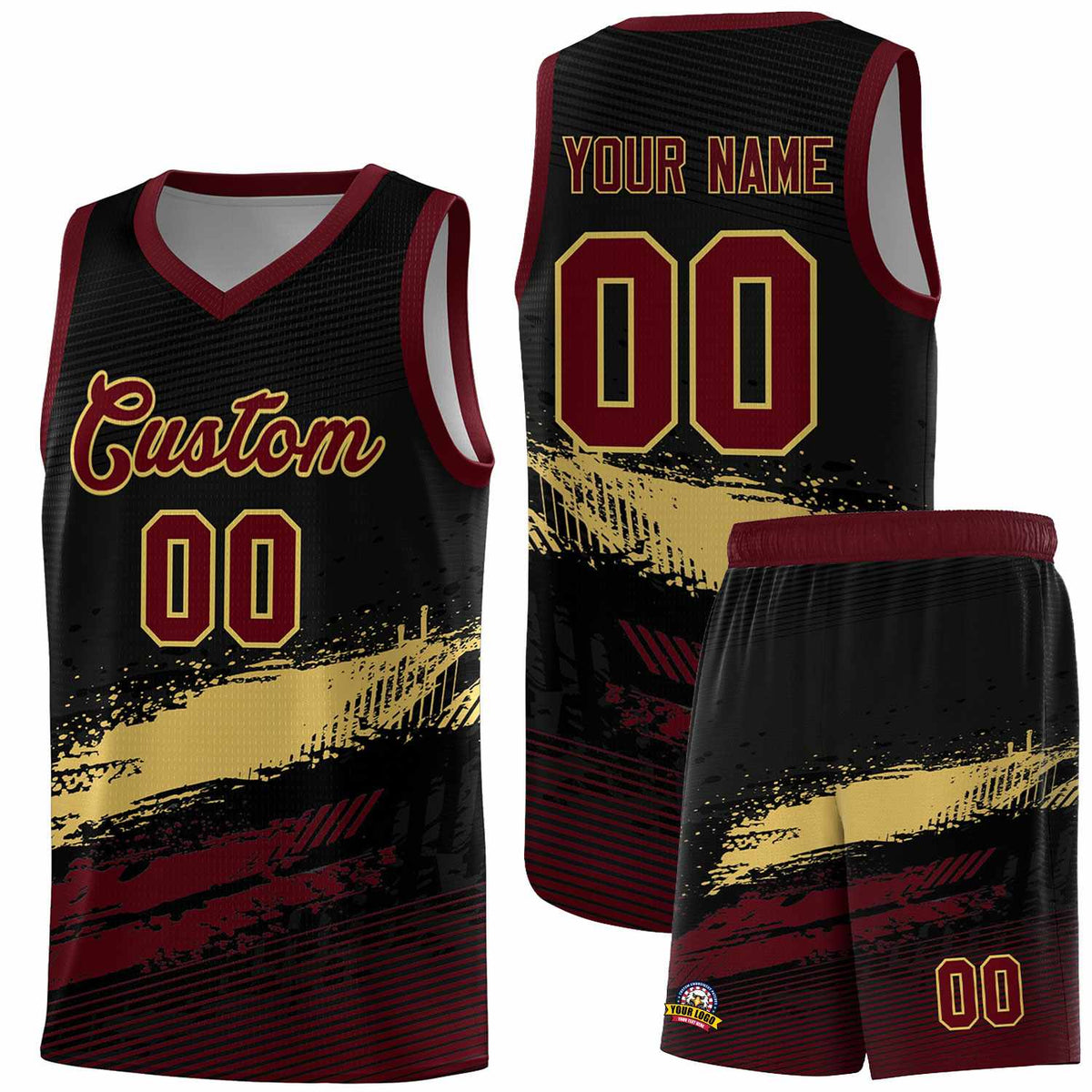 Custom Black Khaki and Red Graffiti Pattern Sports Uniform Basketball Jersey|KXKSHOP