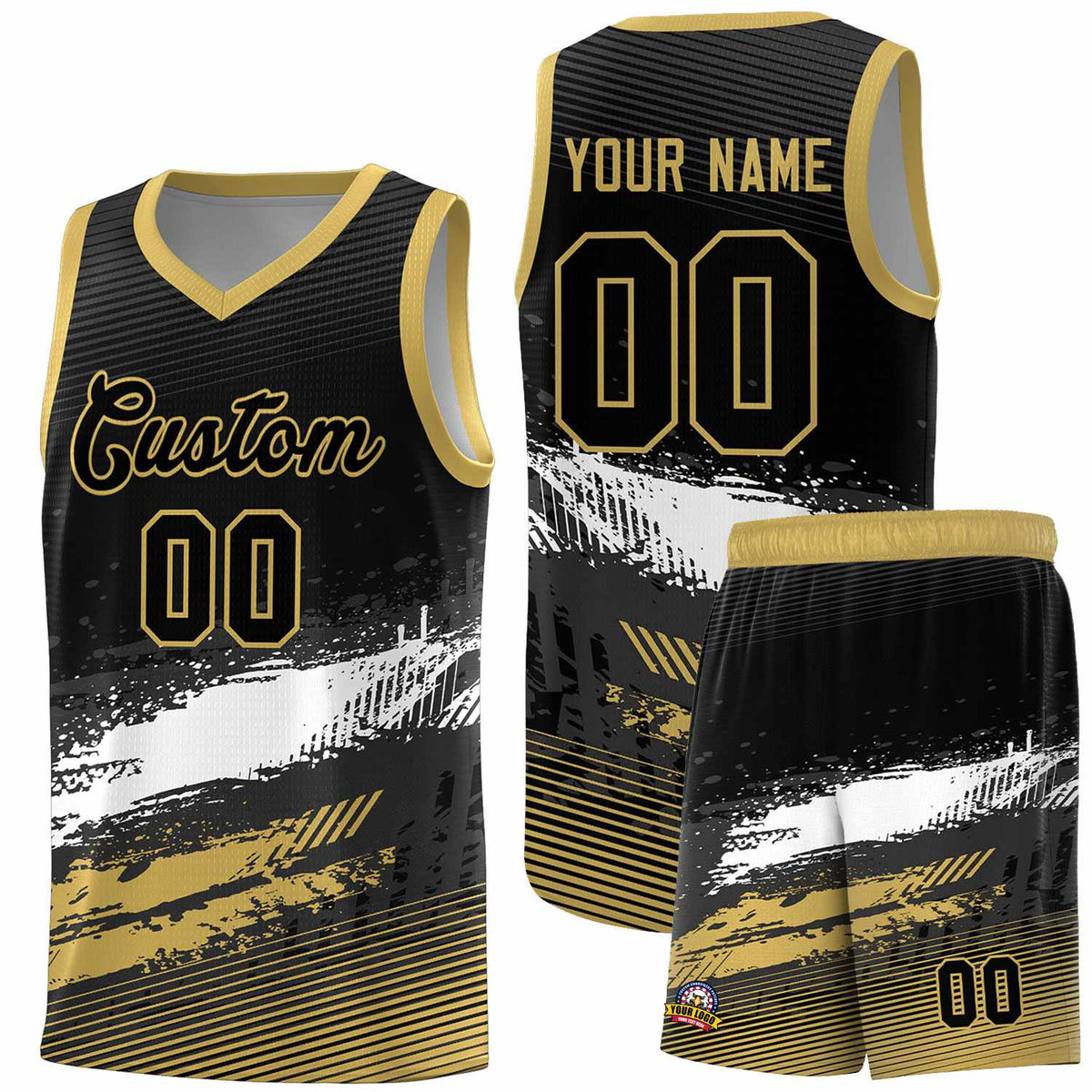 Custom Black White and Khaki Graffiti Pattern Sports Uniform Basketball Jersey|KXKSHOP