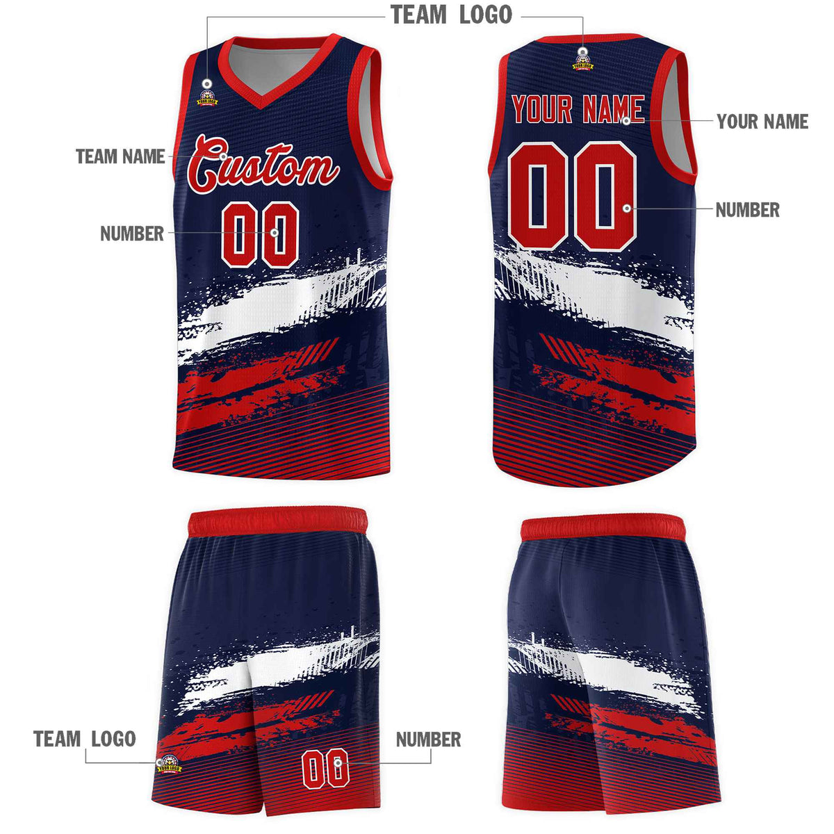 Custom Navy White and Red Graffiti Pattern Sports Uniform Basketball Jersey|KXKSHOP