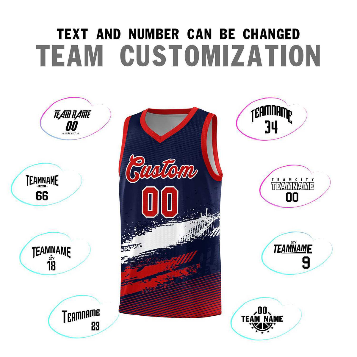 Custom Navy White and Red Graffiti Pattern Sports Uniform Basketball Jersey|KXKSHOP