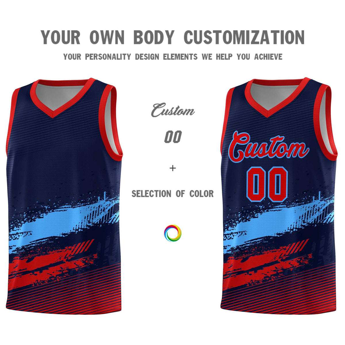 Custom Navy Powder Blue and Red Graffiti Pattern Sports Uniform Basketball Jersey|KXKSHOP